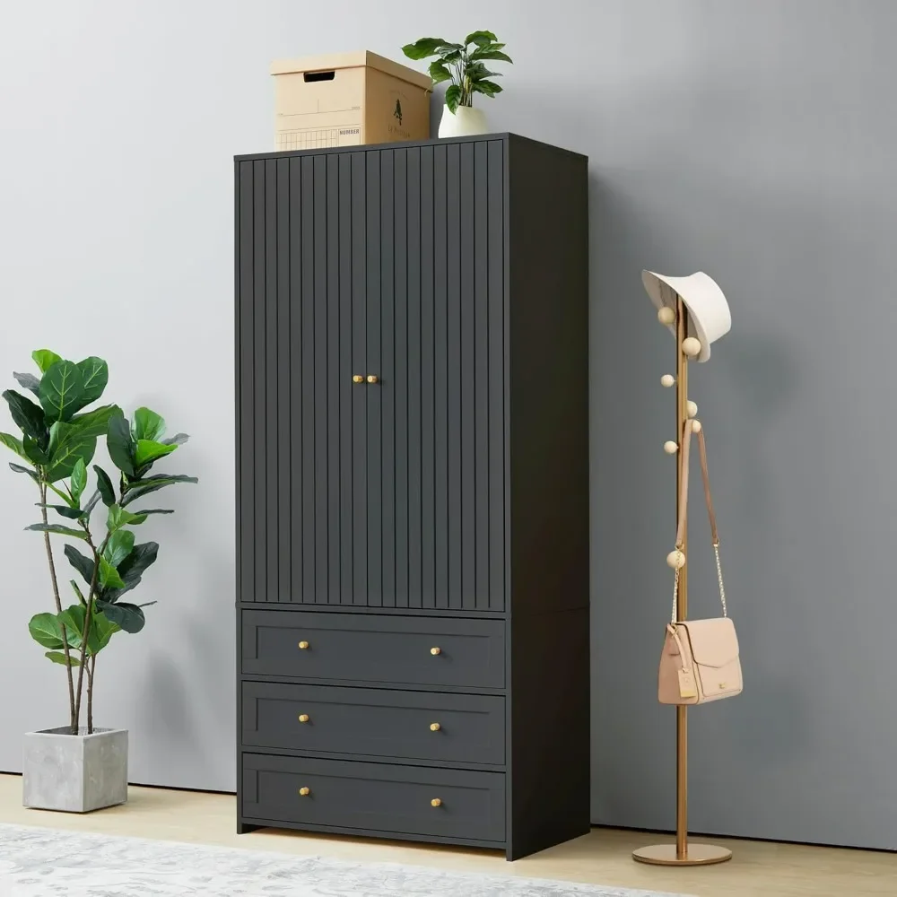 Wardrobe Armoire Closet, 2-Door Wardrobe Cabinet with 3-Drawer and Hanging Rod, Modern Bedroom Armoire Clothing Organize
Wardrobe Armoire Closet, 2-Door Wardrobe Cabinet with 3-Drawer and Hanging Rod, Modern Bedroom Armoire Clothing Organize