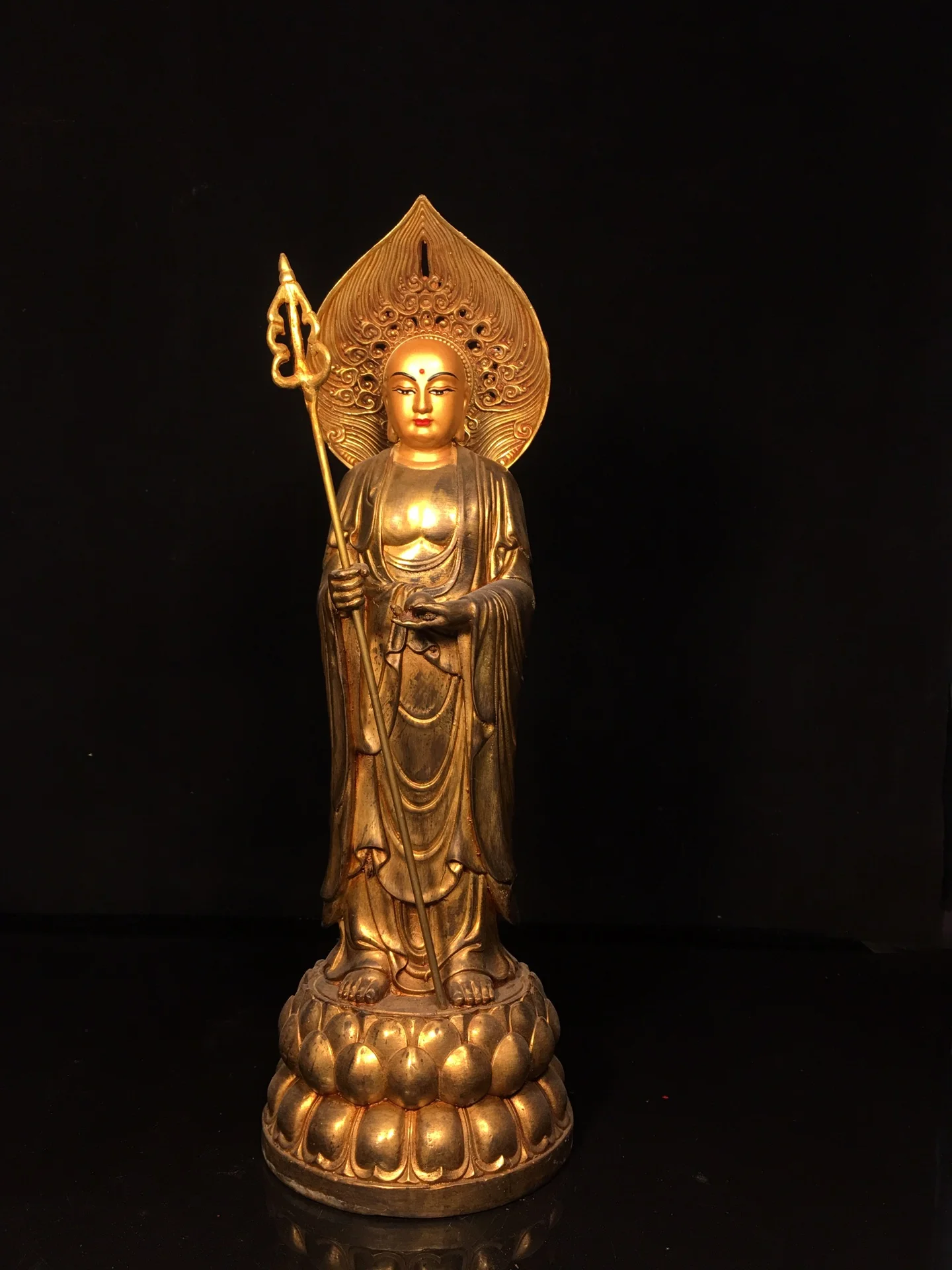14"Old Bronze Gilded Painted Face Amitabha Ksitigarbha Bodhisattva Standing Buddha Lotus Terrace Worship Hall
14"Old Bronze Gilded Painted Face Amitabha Ksitigarbha Bodhisattva Standing Buddha Lotus Terrace Worship Hall