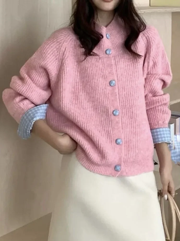 Autumn Half High Collar Knitted All Match Cardigan Plaid Patchwork Long Sleeve Sueter Mujer Korean Single Brested Loose Sweater
Autumn Half High Collar Knitted All Match Cardigan Plaid Patchwork Long Sleeve Sueter Mujer Korean Single Brested Loose Sweater