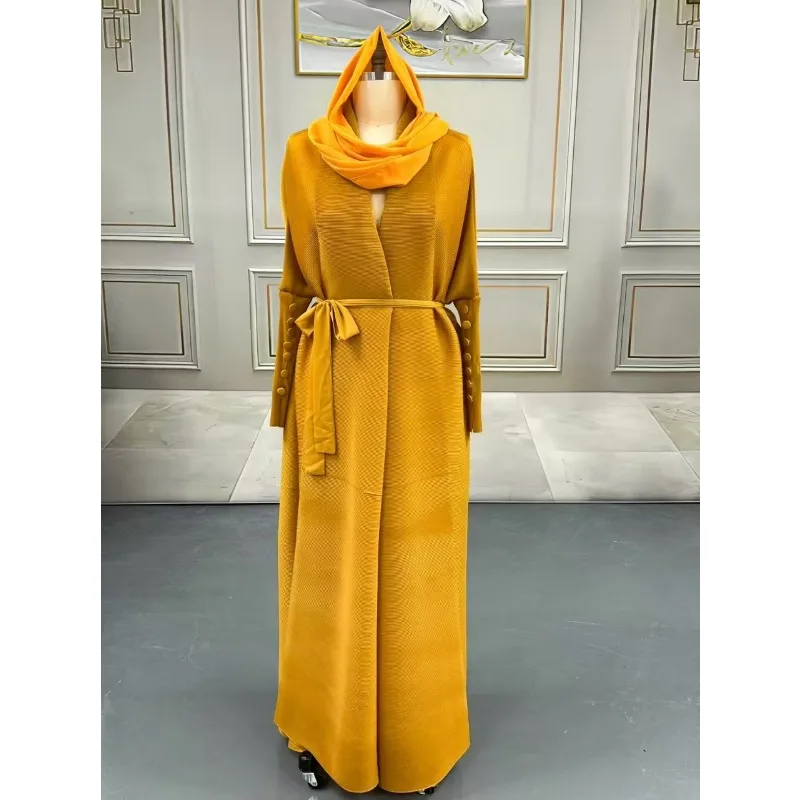 Eid New Clothes Abaya Women's Robe Miyake Design Non Iron Pleated Plus Size Cardigan with Hijab Belt Demure Islamic Dresses
Eid New Clothes Abaya Women's Robe Miyake Design Non Iron Pleated Plus Size Cardigan with Hijab Belt Demure Islamic Dresses