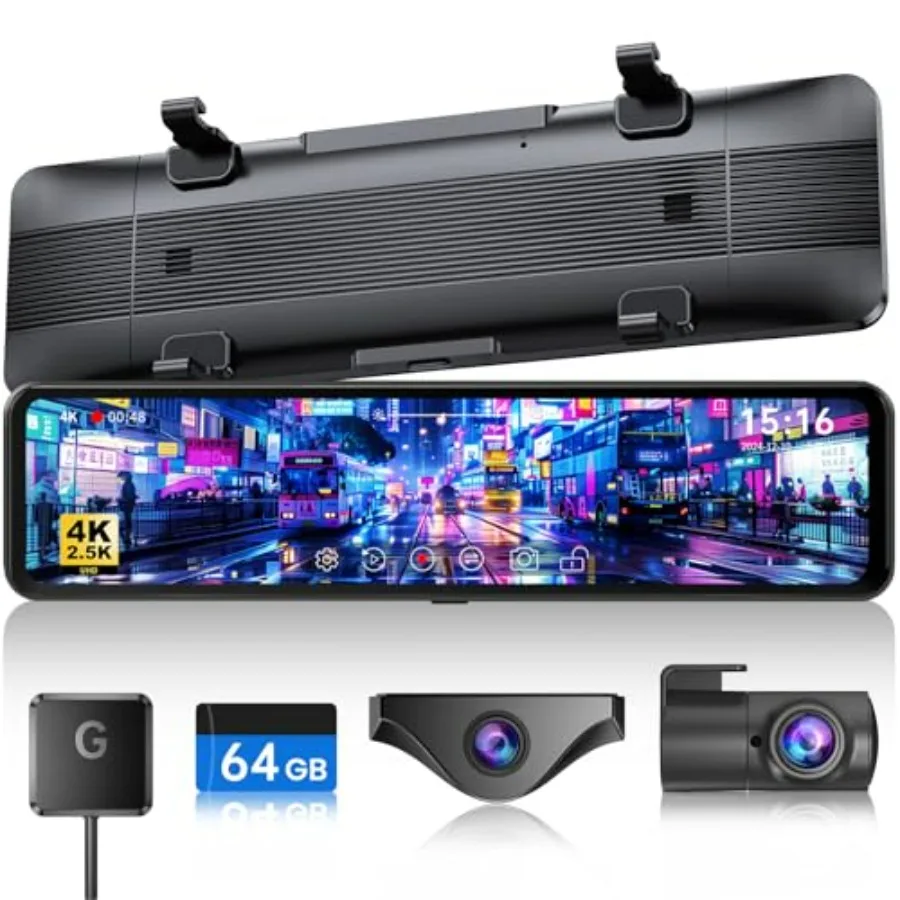 T860+ Mirror Dash Cam 4K Front and 2.5K Rear Detached Front Camera for 10-Minute Install 3X Zoom Rear View Mirror Camera 64GB C
T860+ Mirror Dash Cam 4K Front and 2.5K Rear Detached Front Camera for 10-Minute Install 3X Zoom Rear View Mirror Camera 64GB C