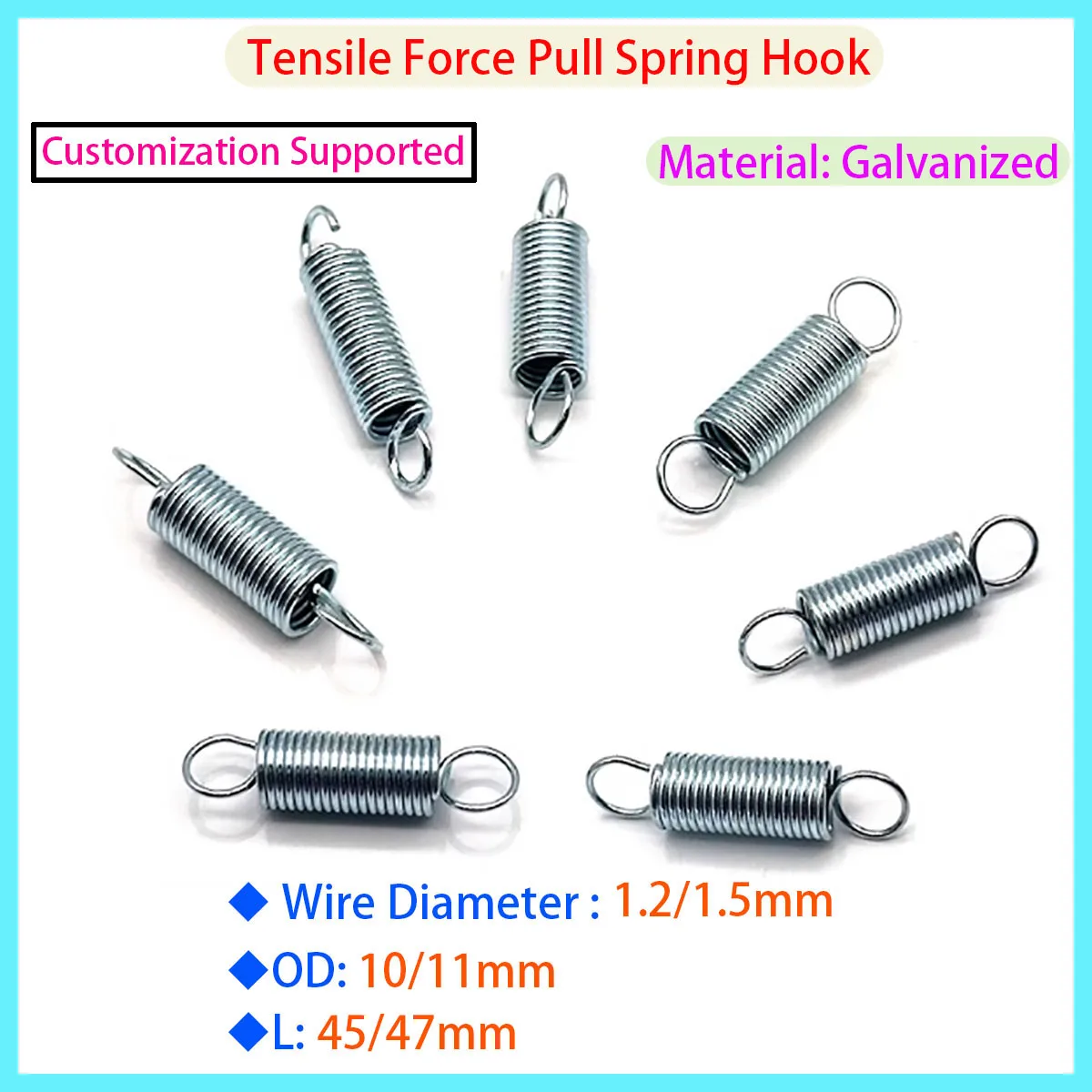 Customized Lawn Mower Stretching Spring Galvanized Steel Wire 1.2mm Outer Diameter 10mm Length 45mm
Customized Lawn Mower Stretching Spring Galvanized Steel Wire 1.2mm Outer Diameter 10mm Length 45mm