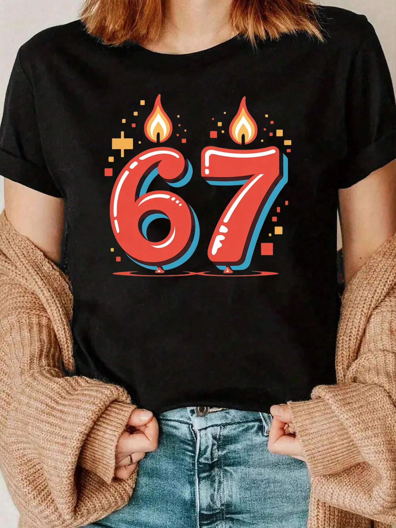 Candle Number 67 Birthday Design T Shirt Celebration Party Wear For Women 220g
Candle Number 67 Birthday Design T Shirt Celebration Party Wear For Women 220g