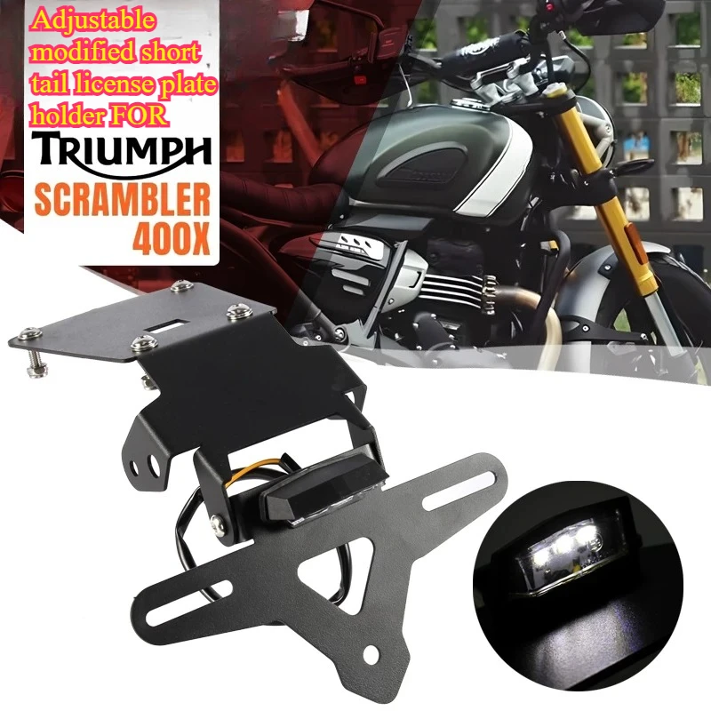 Adjustable short tail license plate holder for Triumph Scrambler 400X Speed 400 climbing motorcycles.
Adjustable short tail license plate holder for Triumph Scrambler 400X Speed 400 climbing motorcycles.