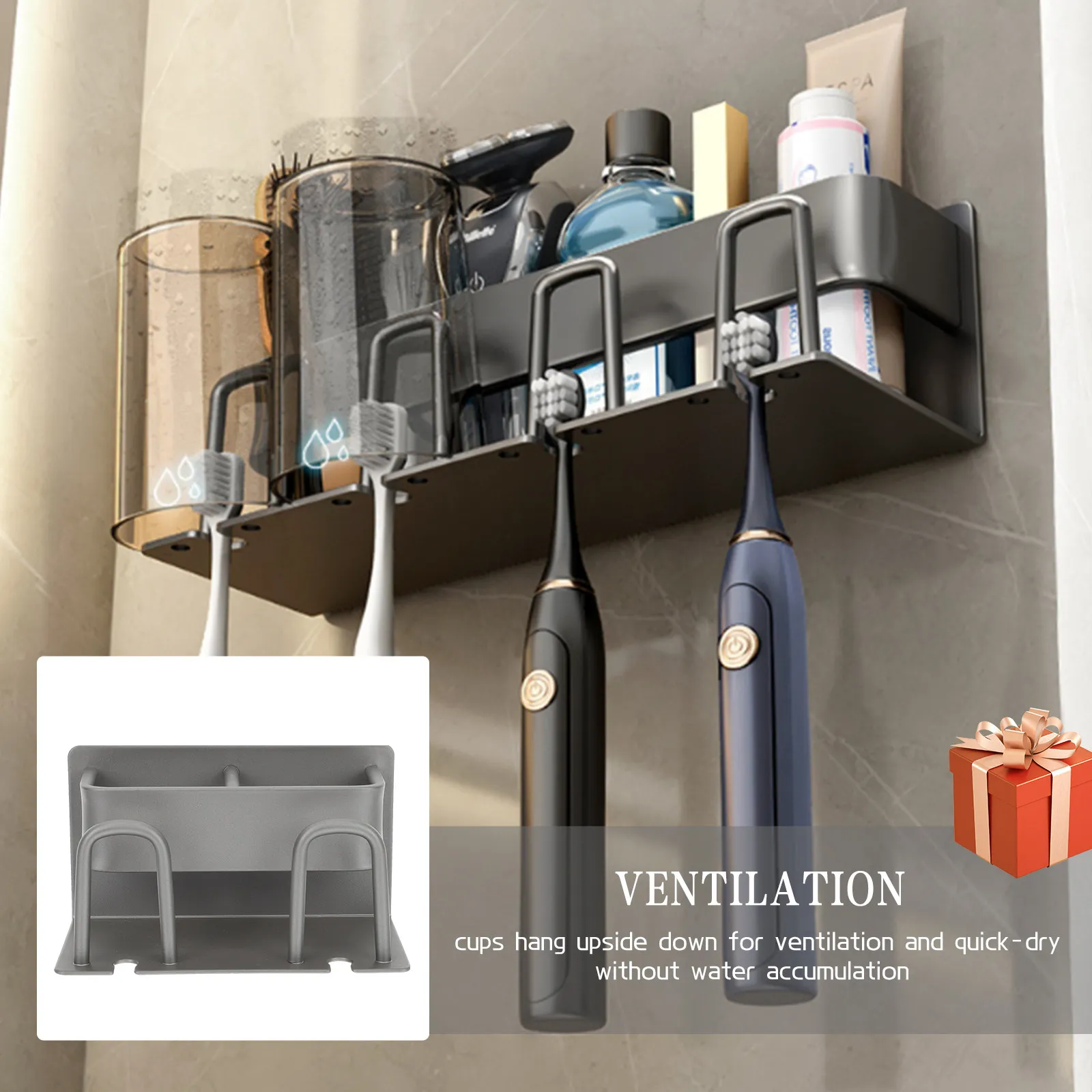 No Drill Toothbrush Holder Bathroom Storage Rack Space Aluminum Toothbrush Cup Stand Decorative Storage Stand Multi-Functional
No Drill Toothbrush Holder Bathroom Storage Rack Space Aluminum Toothbrush Cup Stand Decorative Storage Stand Multi-Functional