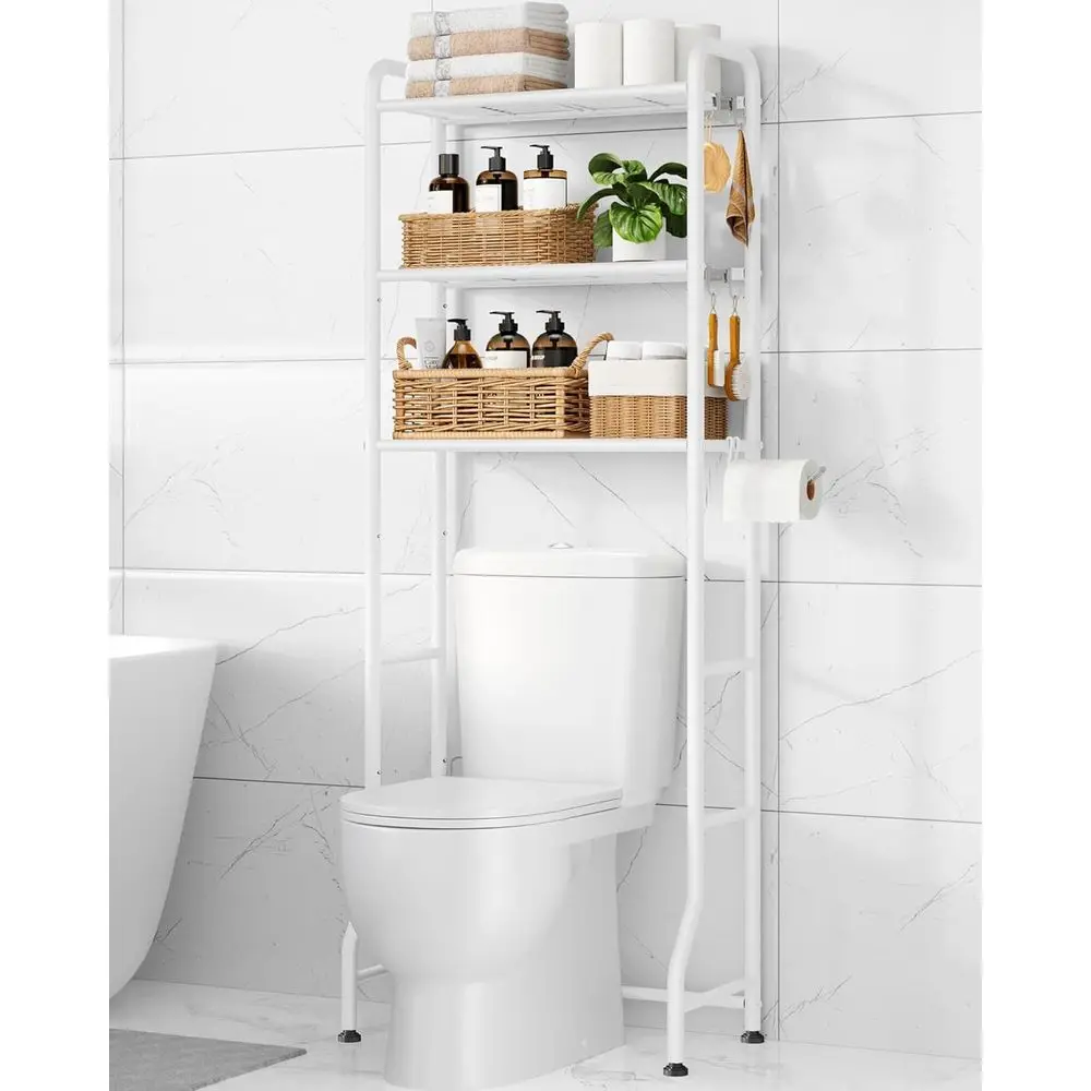 Белая 3-ярусная металлическая полка для хранения над унитазом с держателем для бумаги и крючками для ванной или прачечной
Белая 3-ярусная металлическая полка для хранения над унитазом с держателем для бумаги и крючками для ванной или прачечной
