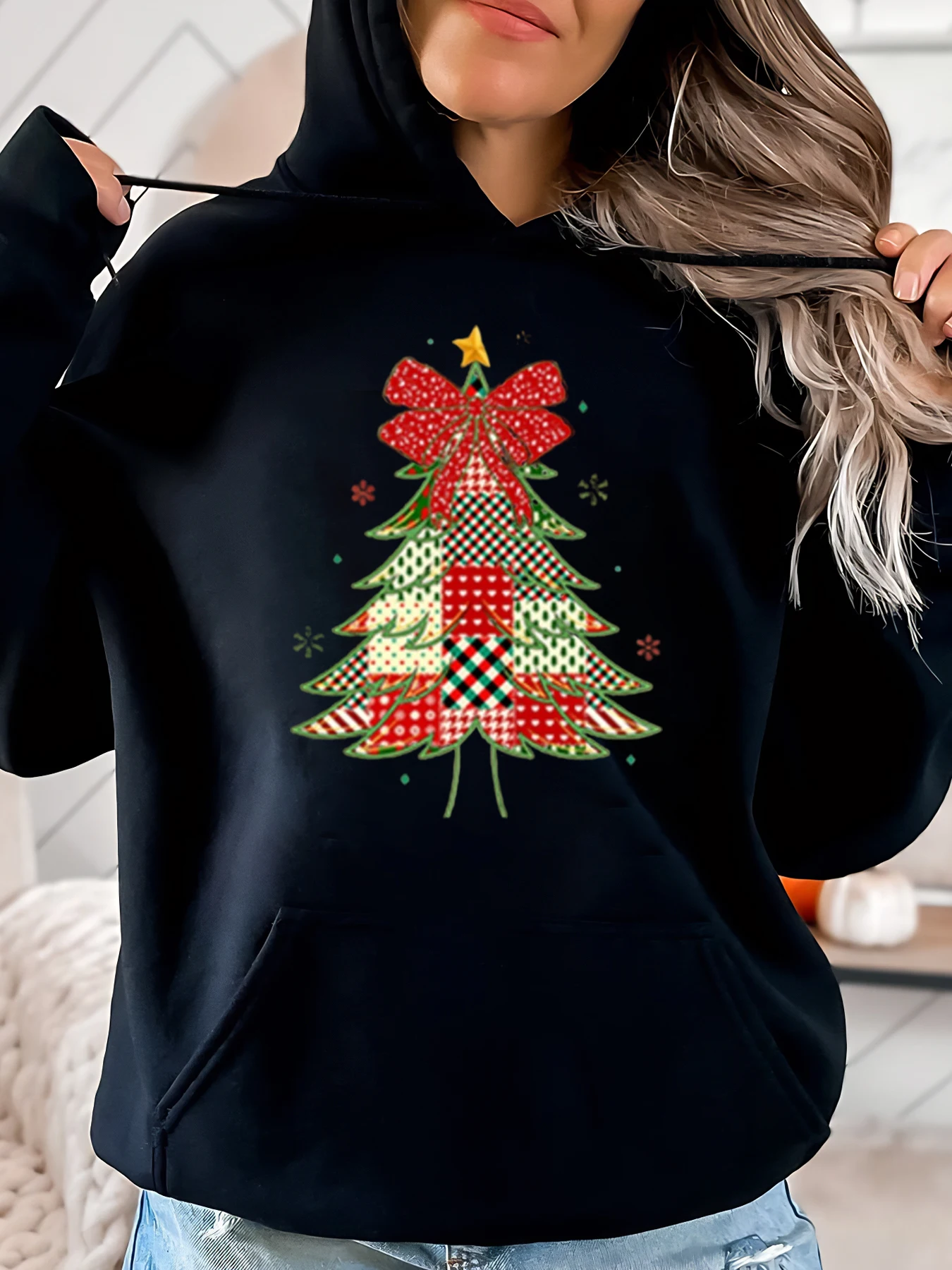 Рождественская толстовка с капюшоном в стиле пэчворк в виде рождественской елки, женская повседневная зимняя одежда, черный размер больших размеров
Рождественская толстовка с капюшоном в стиле пэчворк в виде рождественской елки, женская повседневная зимняя одежда, черный размер больших размеров