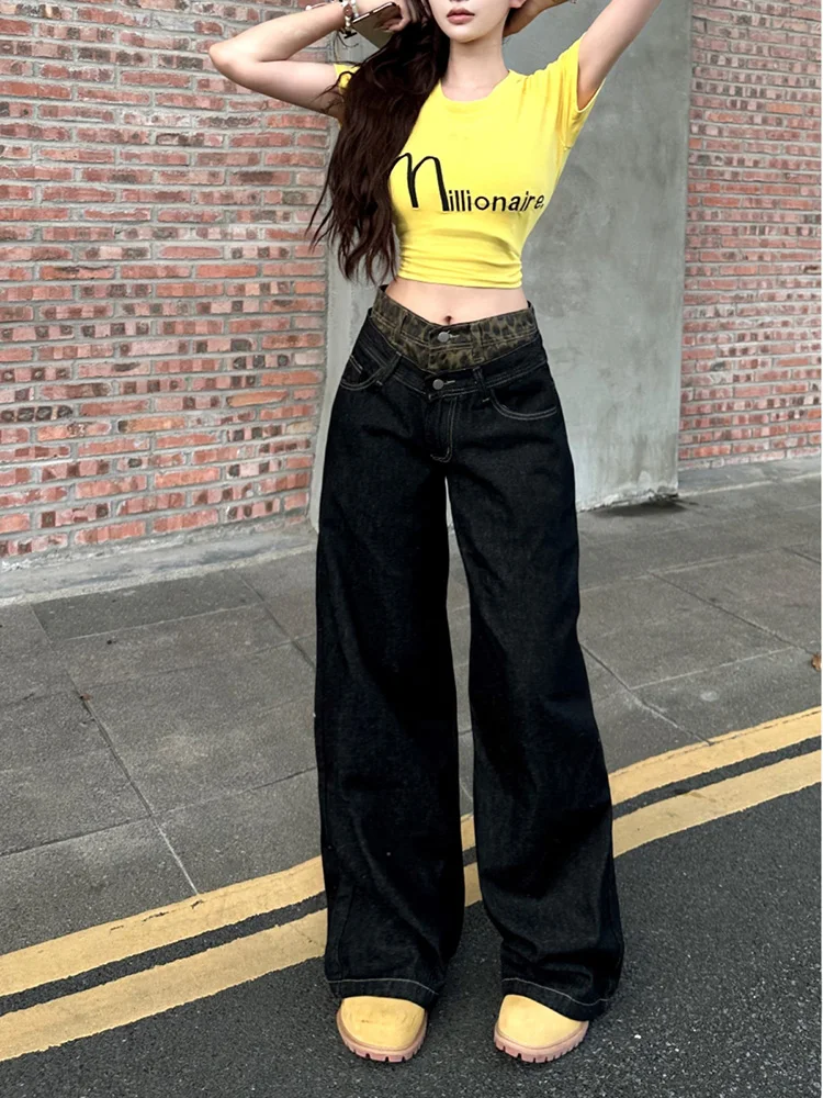 American style high street washed leopard print patchwork denim wide leg pants women summer 2025 loose and slim pants
American style high street washed leopard print patchwork denim wide leg pants women summer 2025 loose and slim pants
