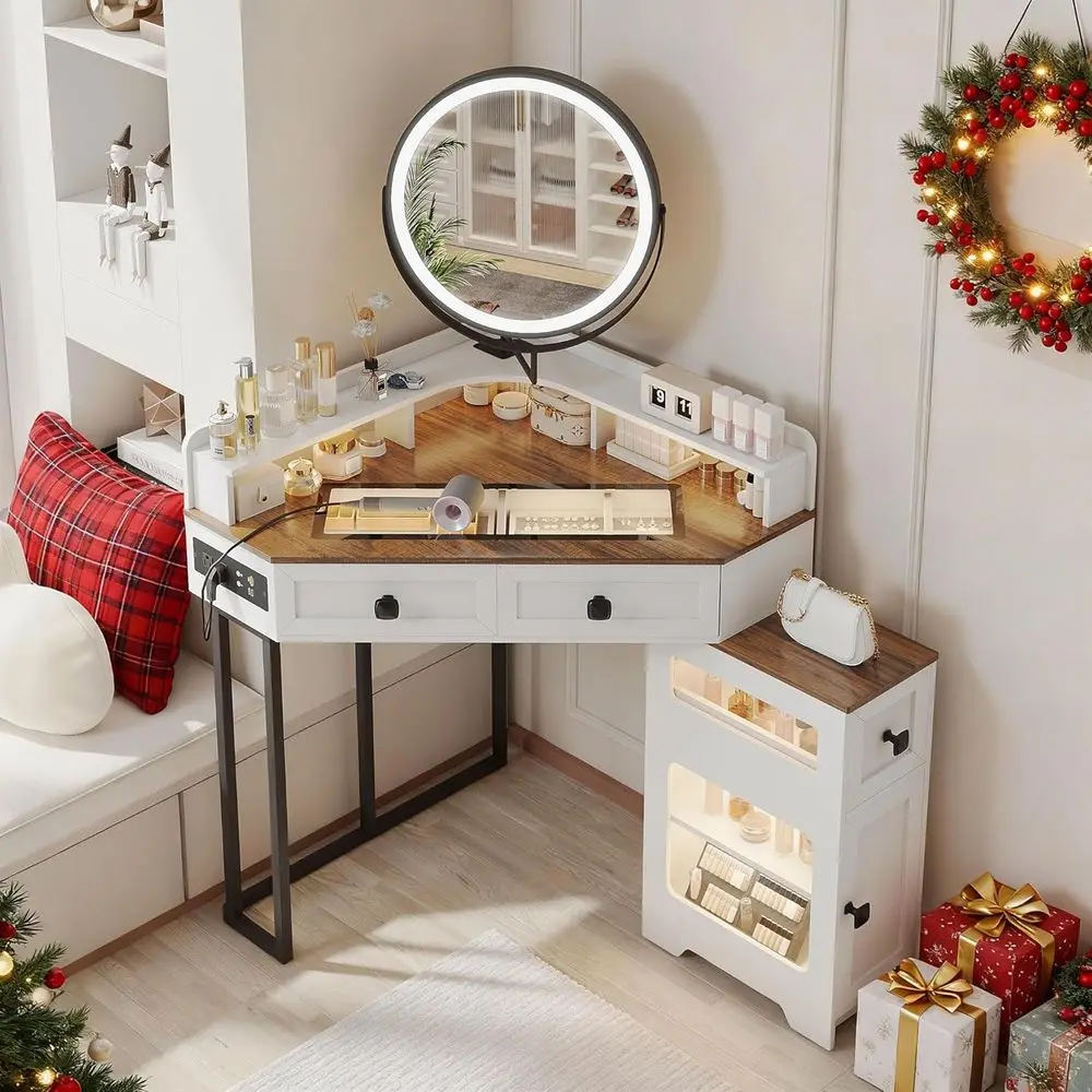 REDEES Glass Top Makeup Vanity with Mirror and Lights | Makeup Desk with Ders and Shelves, Vanity Table with Charging Station an
REDEES Glass Top Makeup Vanity with Mirror and Lights | Makeup Desk with Ders and Shelves, Vanity Table with Charging Station an