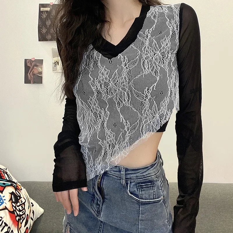 Sexy V Neck Mesh See Through Stretchy Tshirts New Long Sleeve Autumn Tshirts Female Streetwear Outfit Woman Party Club Crop Tops
Sexy V Neck Mesh See Through Stretchy Tshirts New Long Sleeve Autumn Tshirts Female Streetwear Outfit Woman Party Club Crop Tops