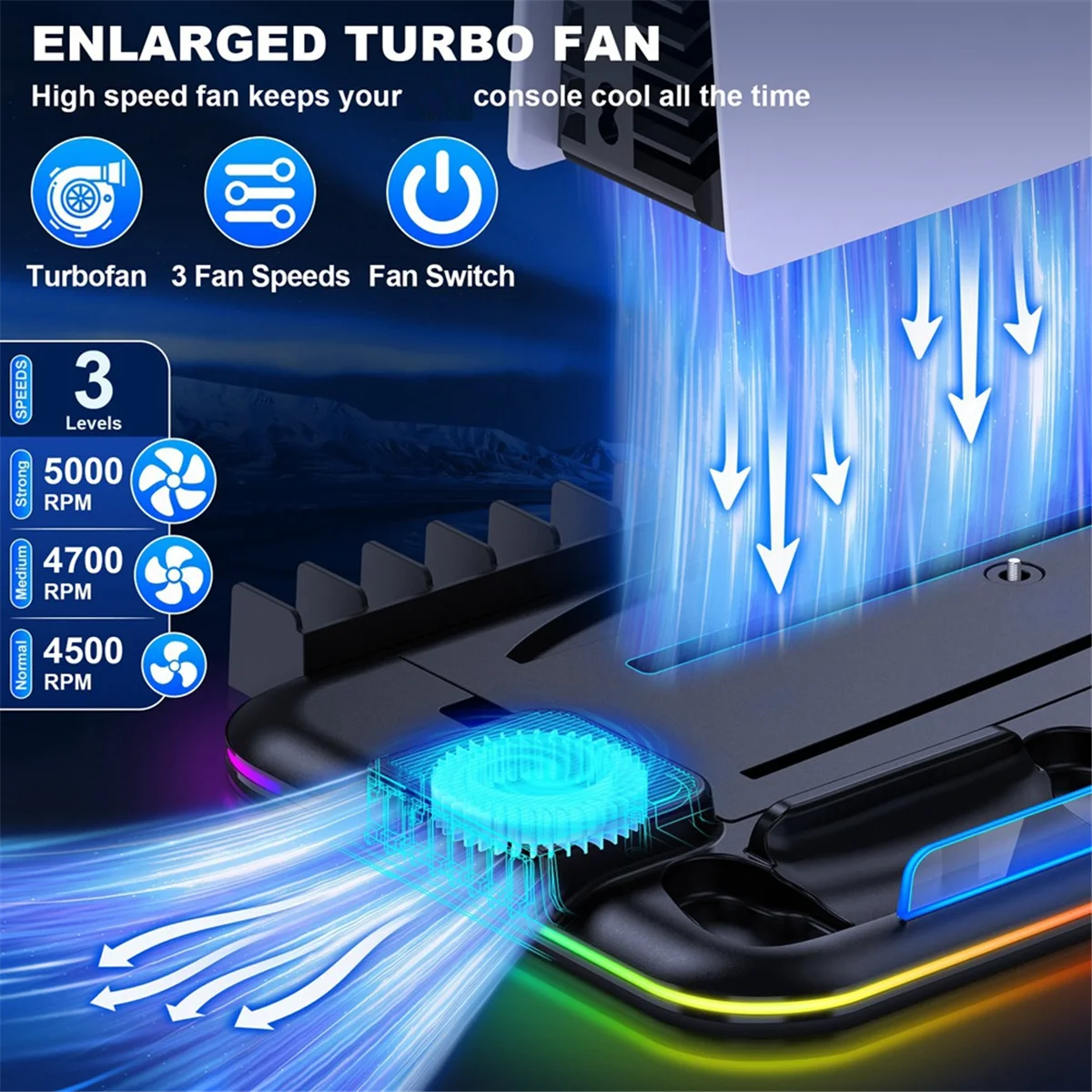 FEB-S2000 RGB Vertical Stand for New PlayStation 5 Slim/PlayStation 5 Cooling Station Notebook-Grade Cooler PS5
FEB-S2000 RGB Vertical Stand for New PlayStation 5 Slim/PlayStation 5 Cooling Station Notebook-Grade Cooler PS5