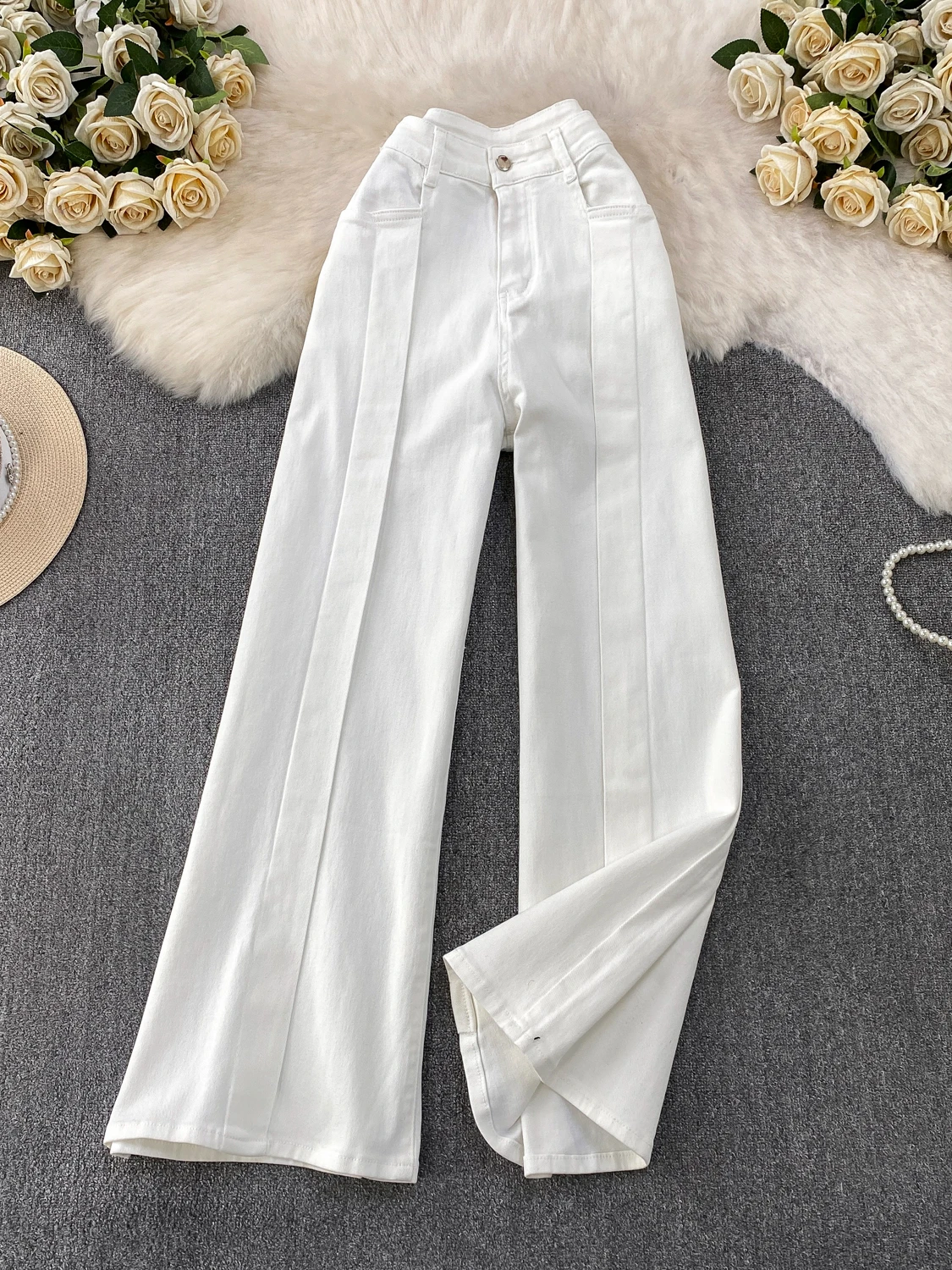 White Denim Wide Leg Pants Women's Casual High Waist Slimming Sexy Casual Pleated Straight Long Trousers American Retro Sle
White Denim Wide Leg Pants Women's Casual High Waist Slimming Sexy Casual Pleated Straight Long Trousers American Retro Sle