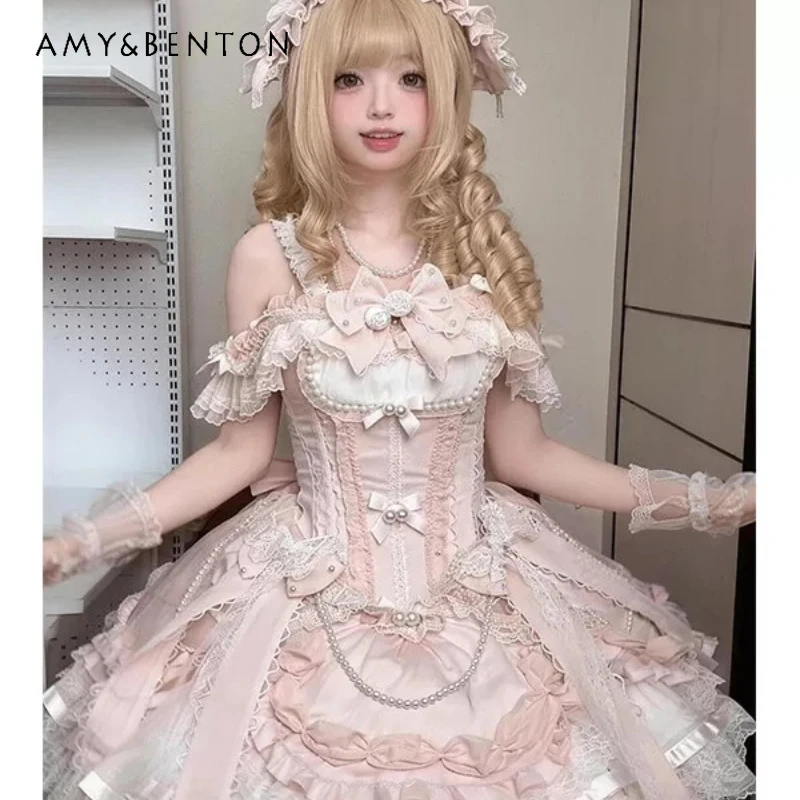 Japanese Design Pink Cute Sweet Cool Lolita Women's Dress 2026 Summer New Thin Birthday Princess Big Tail Dresses Suits Ladies
Japanese Design Pink Cute Sweet Cool Lolita Women's Dress 2026 Summer New Thin Birthday Princess Big Tail Dresses Suits Ladies