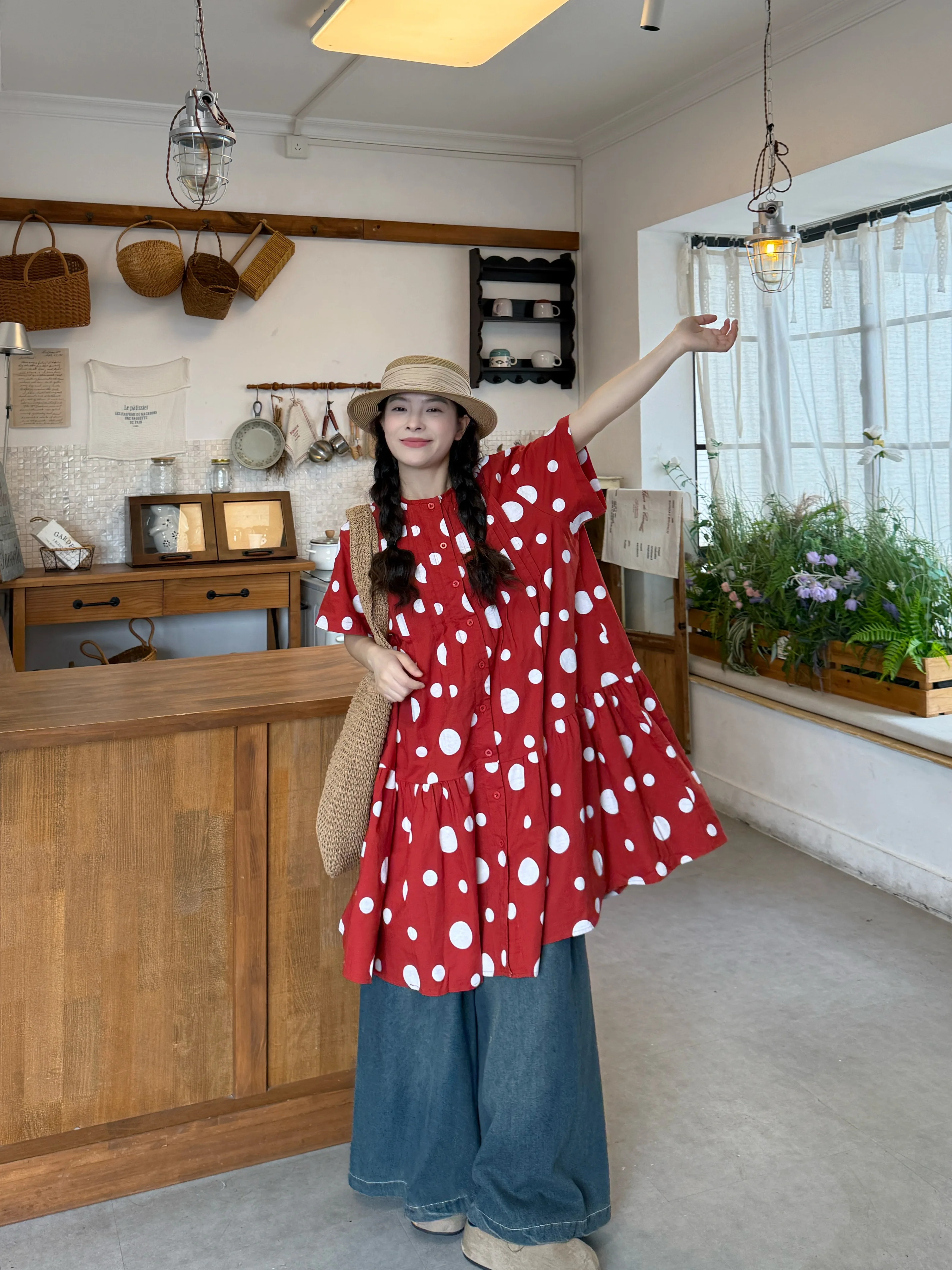 Retro Polka Dot Loose Short Sleeve Shirt And Wide Leg Pants Women's Summer Two Piece Set Vintage Denim Outfit Commute Style
Retro Polka Dot Loose Short Sleeve Shirt And Wide Leg Pants Women's Summer Two Piece Set Vintage Denim Outfit Commute Style