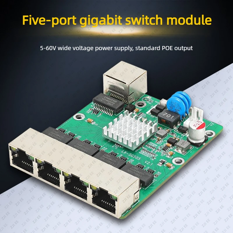 LX-SG505 Industrial Grade 5-port Full Gigabit Switch Module 4-port Standard POE1236 Power Supply 5-60V Switching Circuit Board
LX-SG505 Industrial Grade 5-port Full Gigabit Switch Module 4-port Standard POE1236 Power Supply 5-60V Switching Circuit Board