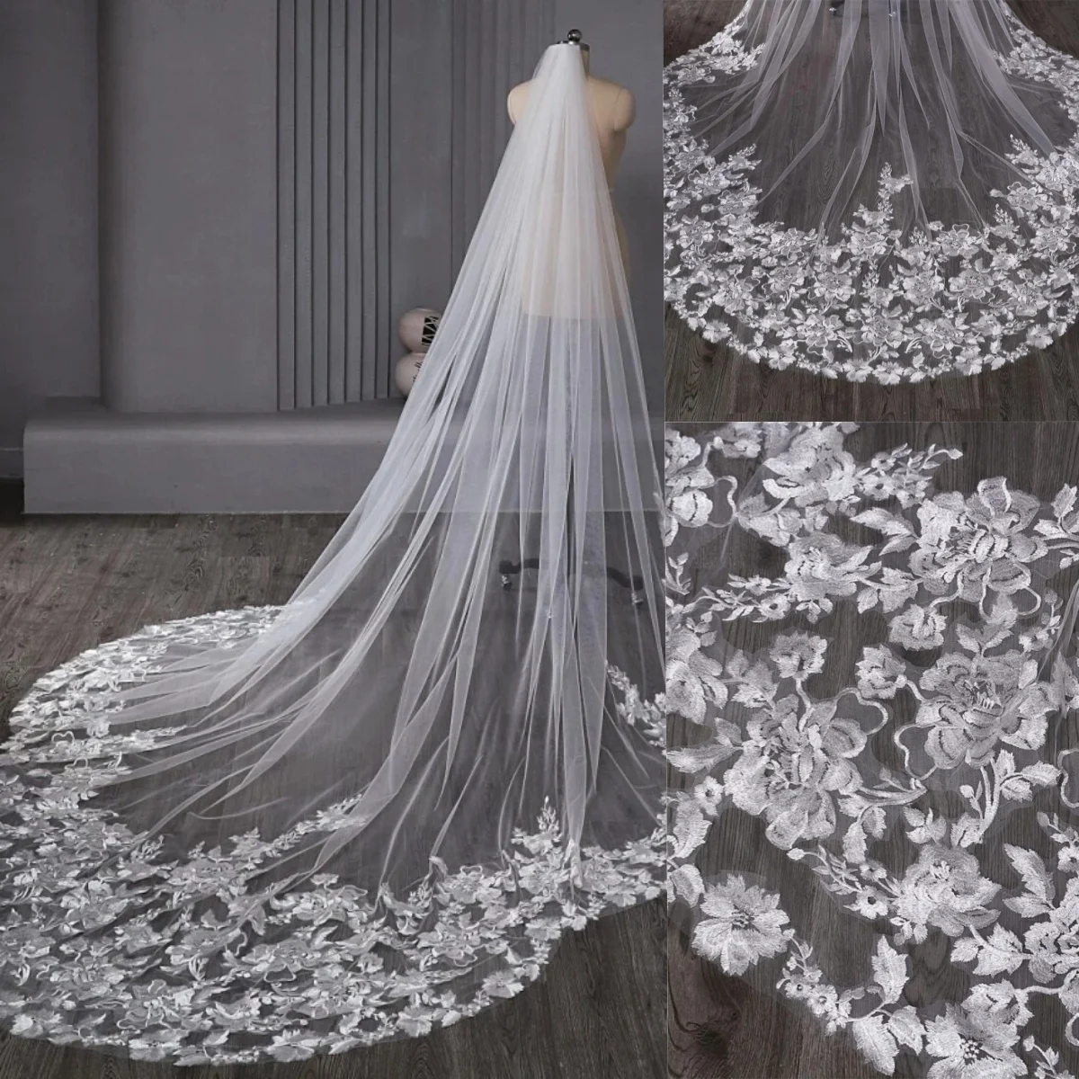 Bridal Veils One Layer With Comb Long Cathedral Length Lace Appliques Soft Tulle Wedding Accessories Custom Made
Bridal Veils One Layer With Comb Long Cathedral Length Lace Appliques Soft Tulle Wedding Accessories Custom Made