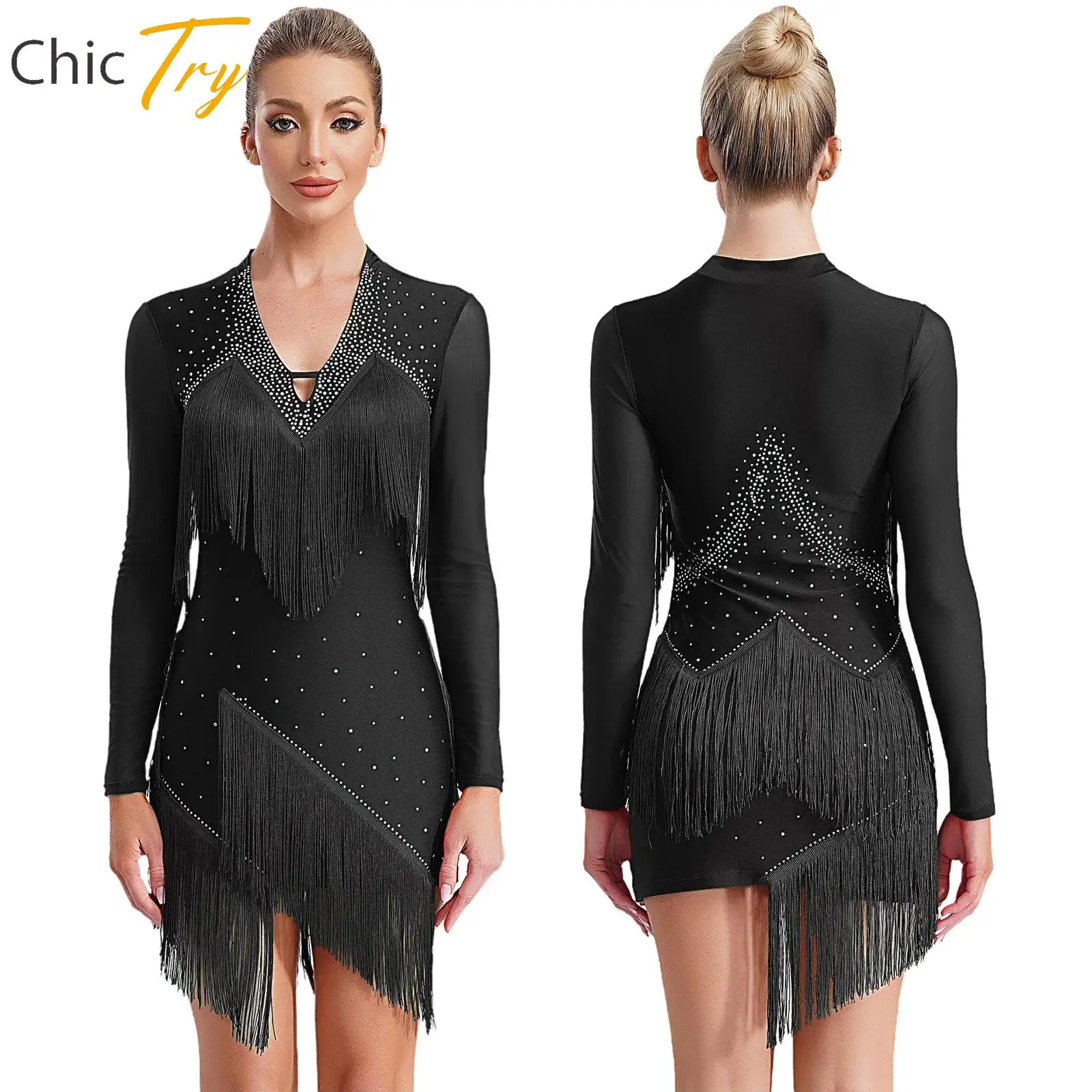 Womens Latin Tango Cha-Cha Dance Costumes Sparkly Rhinestone Fringe Dress Competition Clothing Professional Performance Clothes
Womens Latin Tango Cha-Cha Dance Costumes Sparkly Rhinestone Fringe Dress Competition Clothing Professional Performance Clothes
