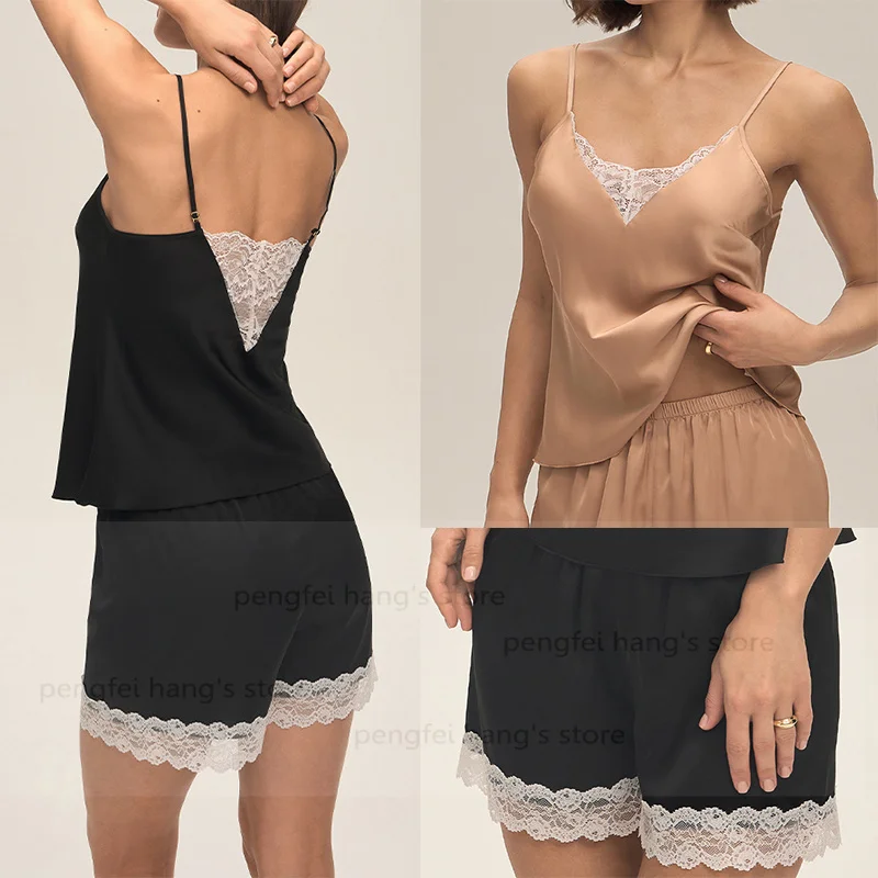 Pajama Sets Strap Shorts Pjs Home Wear Satin Sleepwear Women's Summer Lace Patchwork Solid Color Sexy Underwear Nightwear
Pajama Sets Strap Shorts Pjs Home Wear Satin Sleepwear Women's Summer Lace Patchwork Solid Color Sexy Underwear Nightwear