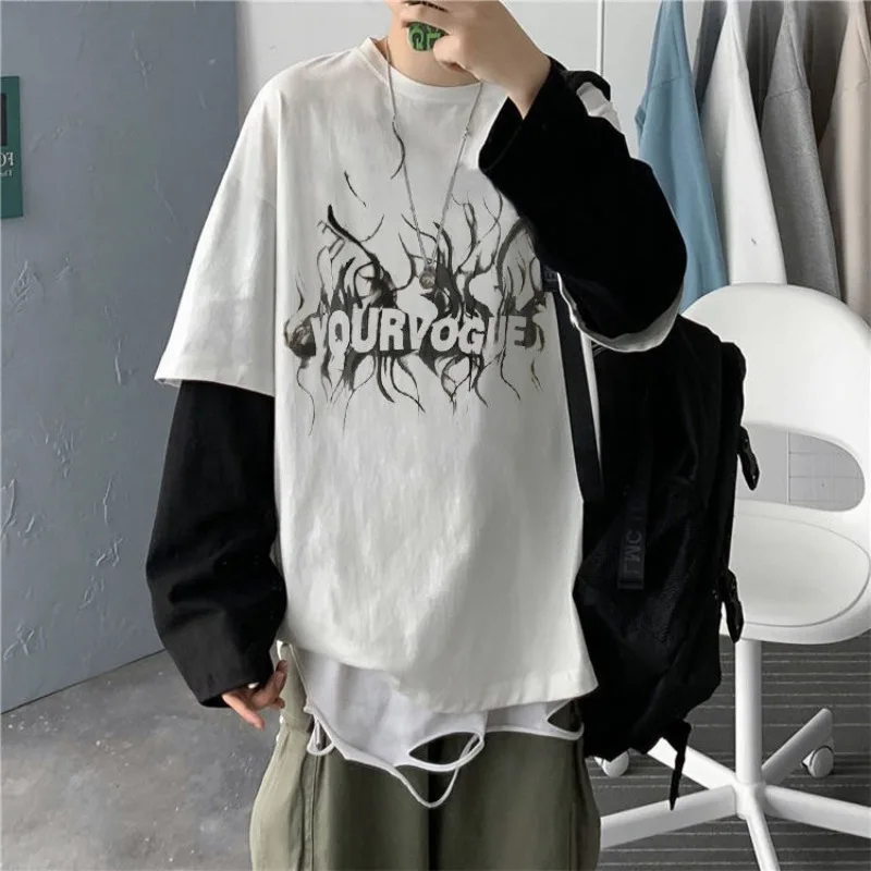 Dark Retro Flame Print Long Sleeved Autumn Style Plus Size High Street T-shirt Men's Korean Version Fake Two-piece Top
Dark Retro Flame Print Long Sleeved Autumn Style Plus Size High Street T-shirt Men's Korean Version Fake Two-piece Top