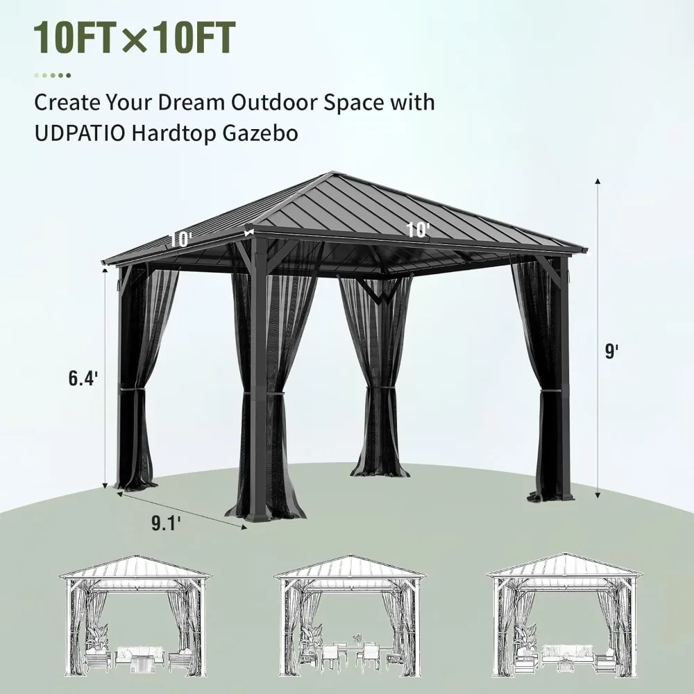 10' X 10' Hardtop Gazebo,Outdoor Metal Gazebo with Galvanized Steel Roof, Permanent Pavilion with Netting for, Customized
10' X 10' Hardtop Gazebo,Outdoor Metal Gazebo with Galvanized Steel Roof, Permanent Pavilion with Netting for, Customized