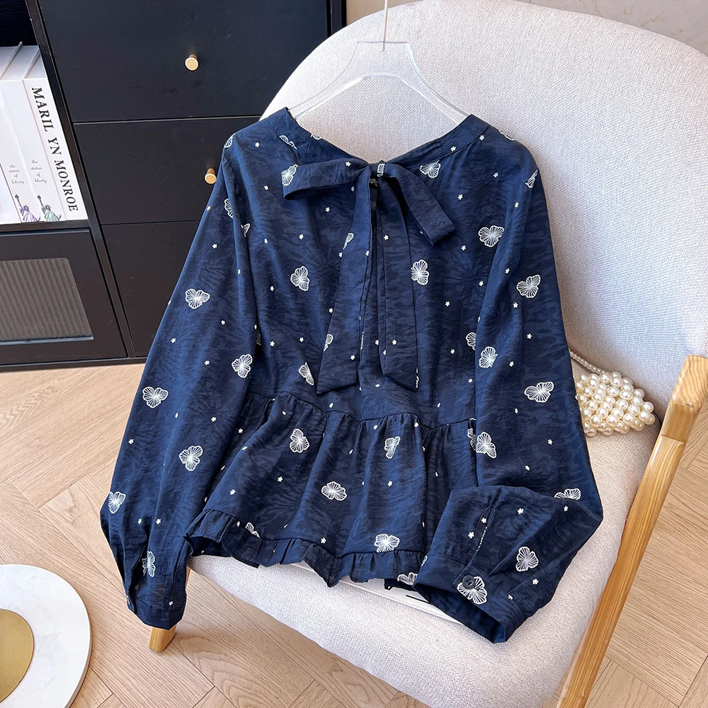 Женские рубашки с рюшами во французском стиле в стиле ретро, новинка 2023 года, ранняя осень, женские блузки с длинными рукавами и бантом, топы 
Женские рубашки с рюшами во французском стиле в стиле ретро, новинка 2023 года, ранняя осень, женские блузки с длинными рукавами и бантом, топы