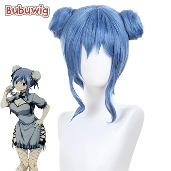 Bubuig 합성 머리 Juvia Lockser 코스프레 가발, 페어리 테일 Juvia Lockser 35cm 짧은 스트레이트 블루 가발, 빵과 내열성