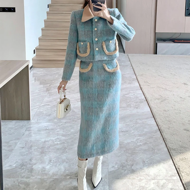 Fall Winter Women Small Fragrance Two Piece Sets Turn-down Collar Blazers Crop Coat And Pencil Skirts High Street Woolen Outfits
Fall Winter Women Small Fragrance Two Piece Sets Turn-down Collar Blazers Crop Coat And Pencil Skirts High Street Woolen Outfits