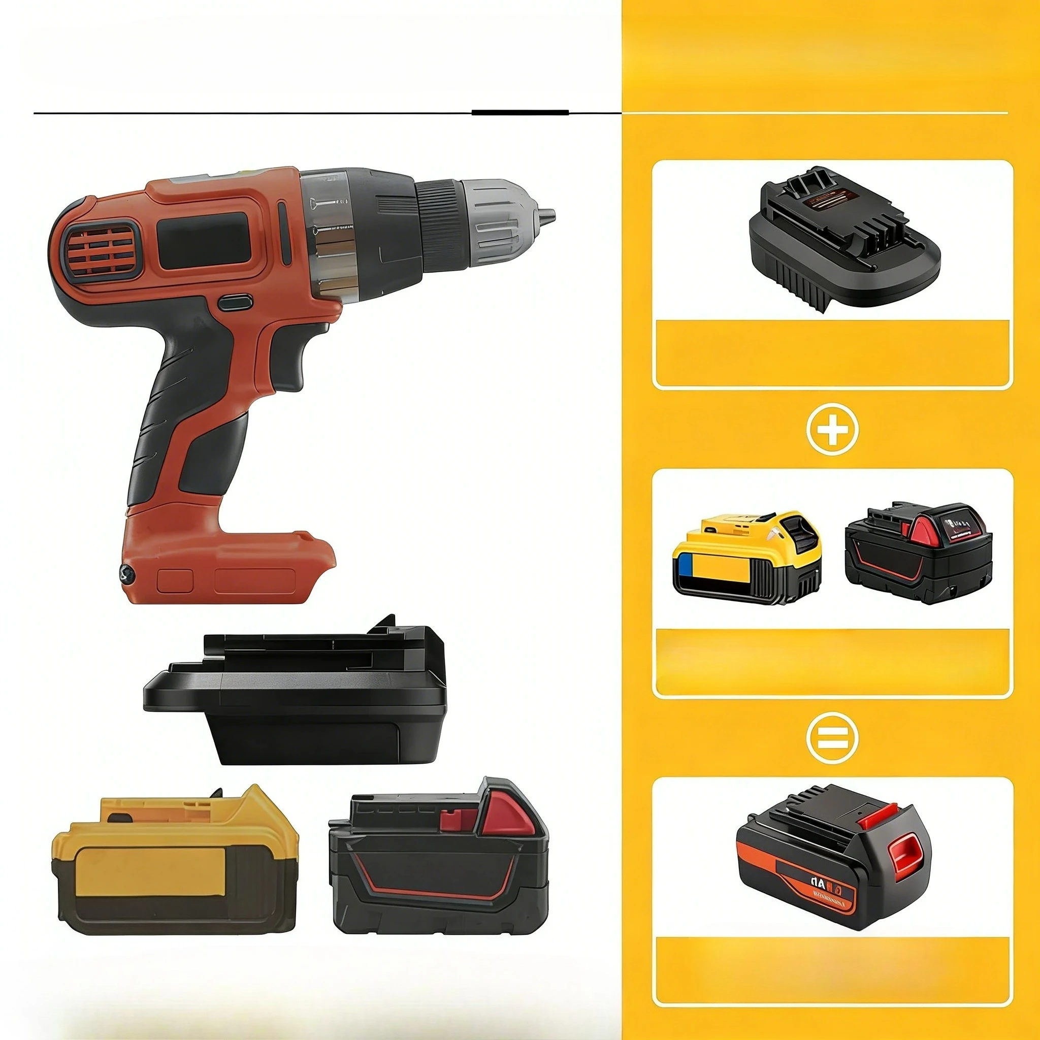 Адаптер для аккумуляторов DM20BD: преобразует литий-ионные батареи DeWalt 20V и Milwaukee 18V для аккумуляторных инструментов Black & Decker 20V (дрели)
Адаптер для аккумуляторов DM20BD: преобразует литий-ионные батареи DeWalt 20V и Milwaukee 18V для аккумуляторных инструментов Black & Decker 20V (дрели)