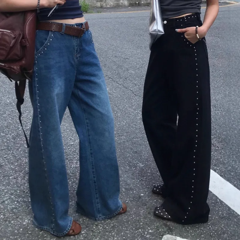 Rivet Loose Straight Leg Jeans For Women's High Waist Summer Solid Color Slimming Casual Comfortable Retro Daily Commute Pants
Rivet Loose Straight Leg Jeans For Women's High Waist Summer Solid Color Slimming Casual Comfortable Retro Daily Commute Pants