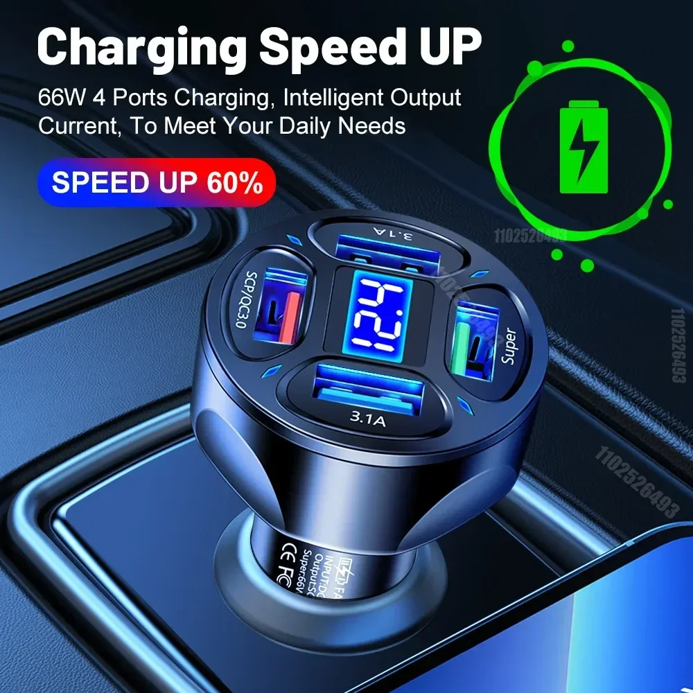 3.1A Output Super High Power Fast Charging 4-Port Car Phone Charger with LED Digital Display -One Drag Four USB Multiple Phones
3.1A Output Super High Power Fast Charging 4-Port Car Phone Charger with LED Digital Display -One Drag Four USB Multiple Phones