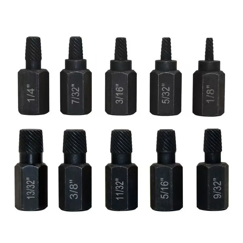 10Pcs Imperial Size Easy Out Screw Extractor Set Hex Shank Broken Stripped Hex Bolt Remover Repair Tool Kit
10Pcs Imperial Size Easy Out Screw Extractor Set Hex Shank Broken Stripped Hex Bolt Remover Repair Tool Kit