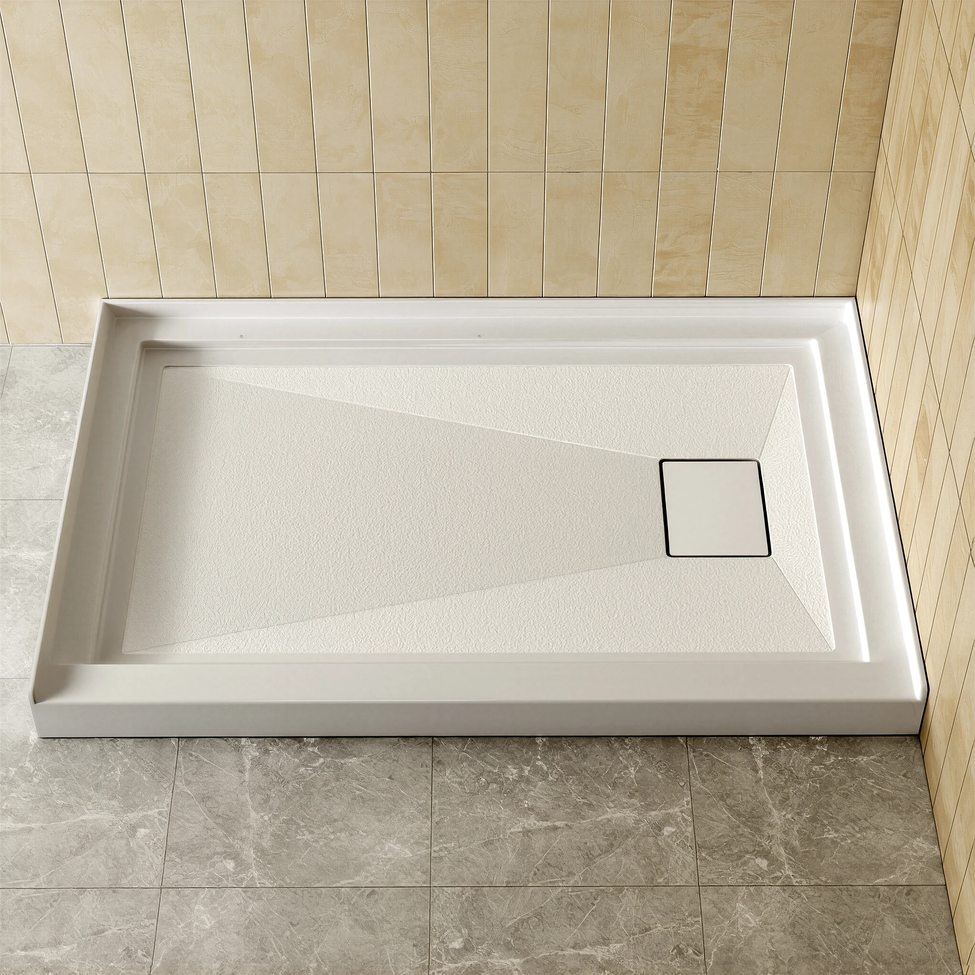 48" W x 32" L Single-Threshold Shower Base, Right Drain with Non-Slip Textured Surface, Reinforced Fiberglass Acrylic Shower Pan with Magnetic Drain Cover
48" W x 32" L Single-Threshold Shower Base, Right Drain with Non-Slip Textured Surface, Reinforced Fiberglass Acrylic Shower Pan with Magnetic Drain Cover