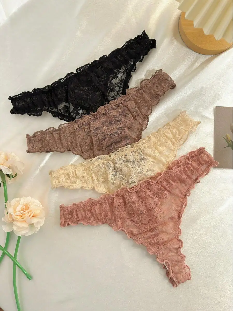 Floral Lace Thong Panties For Women Ruffled Edge Sexy Lingerie
Floral Lace Thong Panties For Women Ruffled Edge Sexy Lingerie