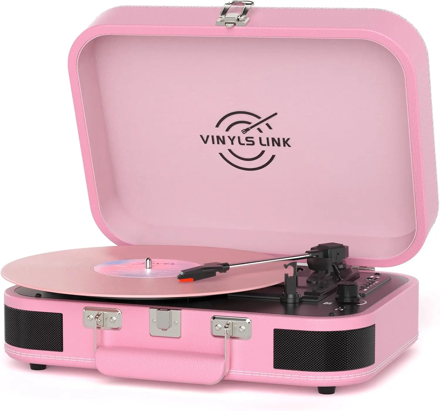 Portable Bluetooth Turntable with Built-in Speaker, 3-Speed Belt Drive, USB Recording & EQ Mode in Pink
Portable Bluetooth Turntable with Built-in Speaker, 3-Speed Belt Drive, USB Recording & EQ Mode in Pink