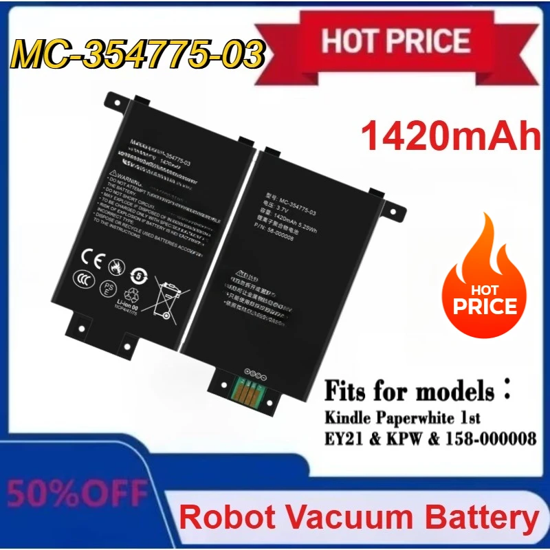 Сменный аккумулятор 1420 мАч для Amazon kindle Paperwhite 2 3 1 S2011-003-S MC-354775-03 MC-354775-05 Аккумуляторы
Сменный аккумулятор 1420 мАч для Amazon kindle Paperwhite 2 3 1 S2011-003-S MC-354775-03 MC-354775-05 Аккумуляторы