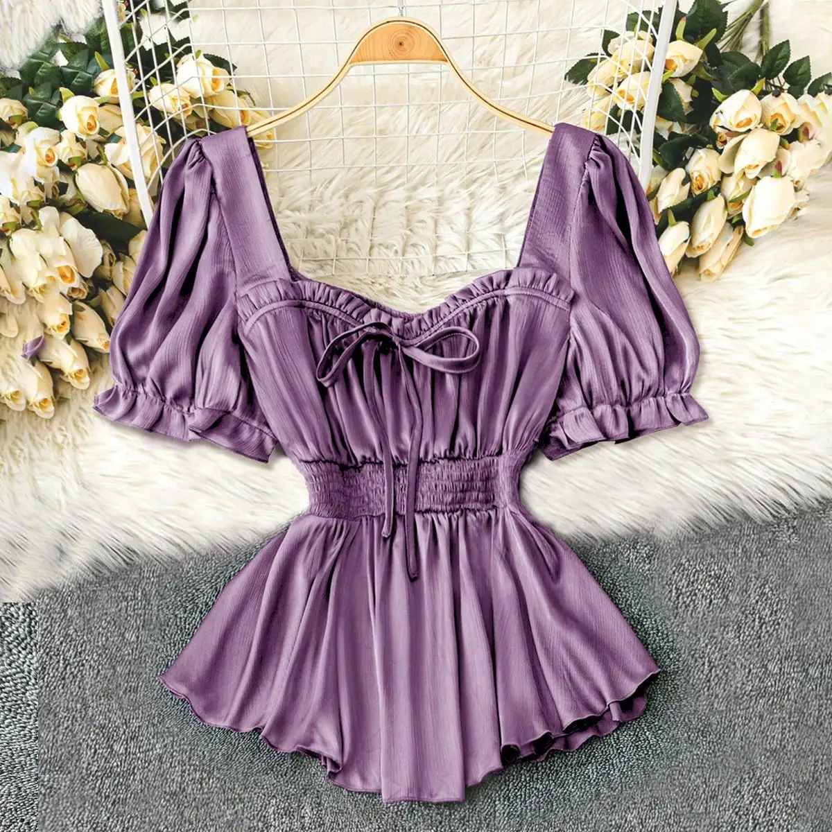Elegant Purple Pleated Top - A-Line Waist Design with Flared Sleeves for Slimming Effect Plus Size Women's Fashion
Elegant Purple Pleated Top - A-Line Waist Design with Flared Sleeves for Slimming Effect Plus Size Women's Fashion