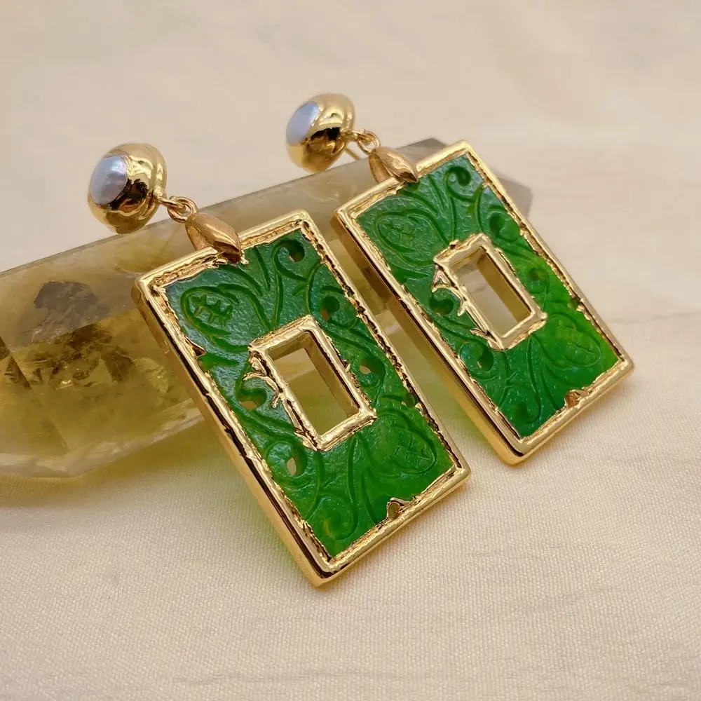 Y·YING Green Jade Carved Earrings White Pearl Gold Plated Stud Dangle Style Earring For Women Jewelry
Y·YING Green Jade Carved Earrings White Pearl Gold Plated Stud Dangle Style Earring For Women Jewelry