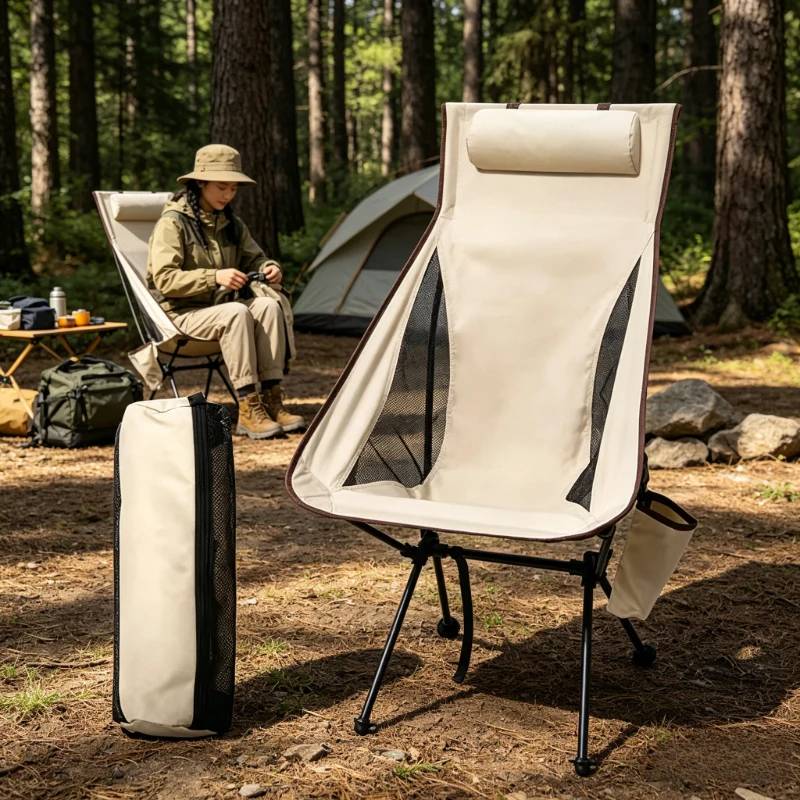 Breathable beige high back folding chair, lightweight portable build, premium headrest and alloy frame for outdoor fishing
Breathable beige high back folding chair, lightweight portable build, premium headrest and alloy frame for outdoor fishing