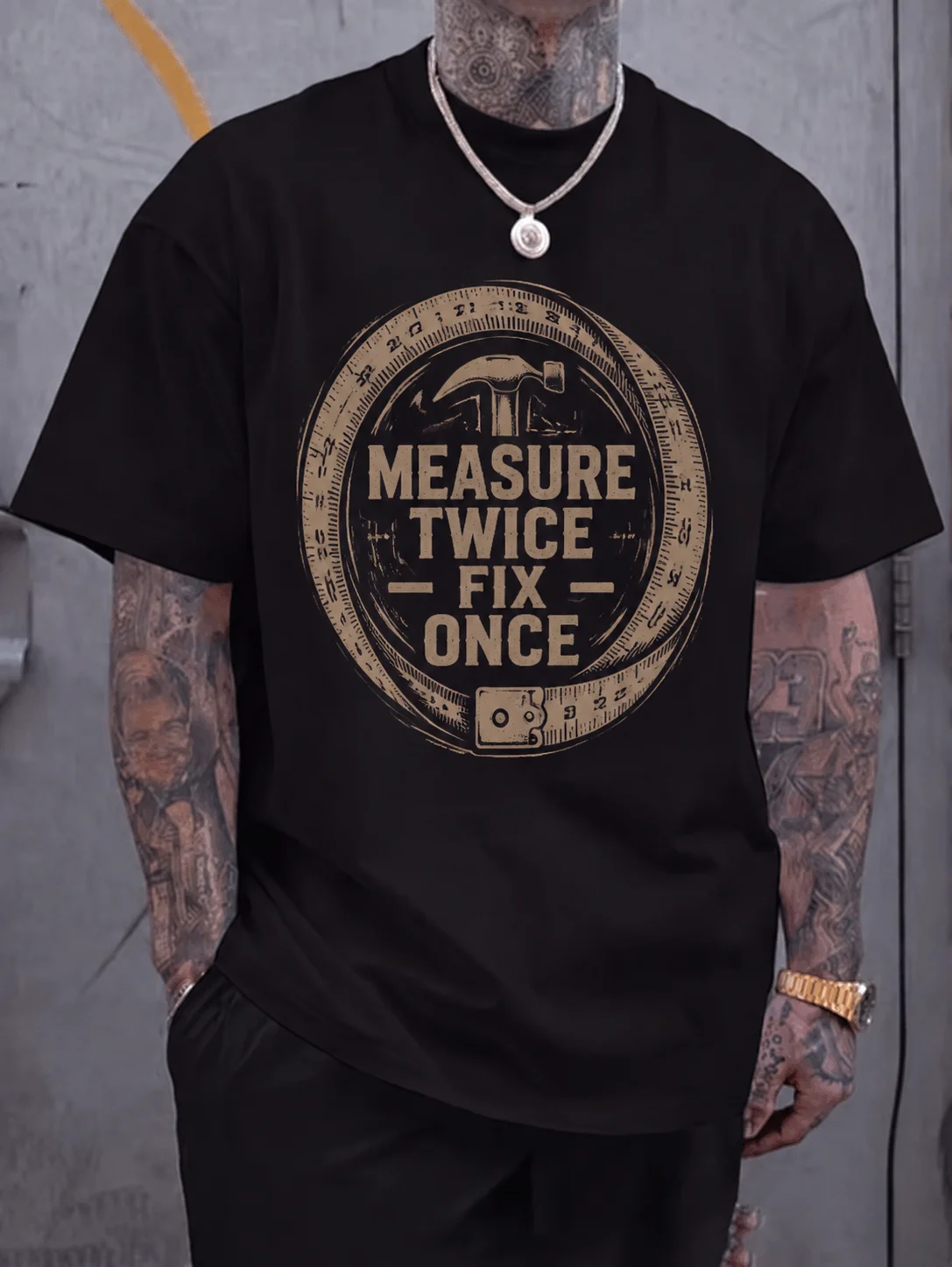Men Graphic t Shirt Short Sleeve Loose Fit Vintage Distressed Tape Measure Tool Print Measure Twice Fix Once Streetwear Outdoor
Men Graphic t Shirt Short Sleeve Loose Fit Vintage Distressed Tape Measure Tool Print Measure Twice Fix Once Streetwear Outdoor