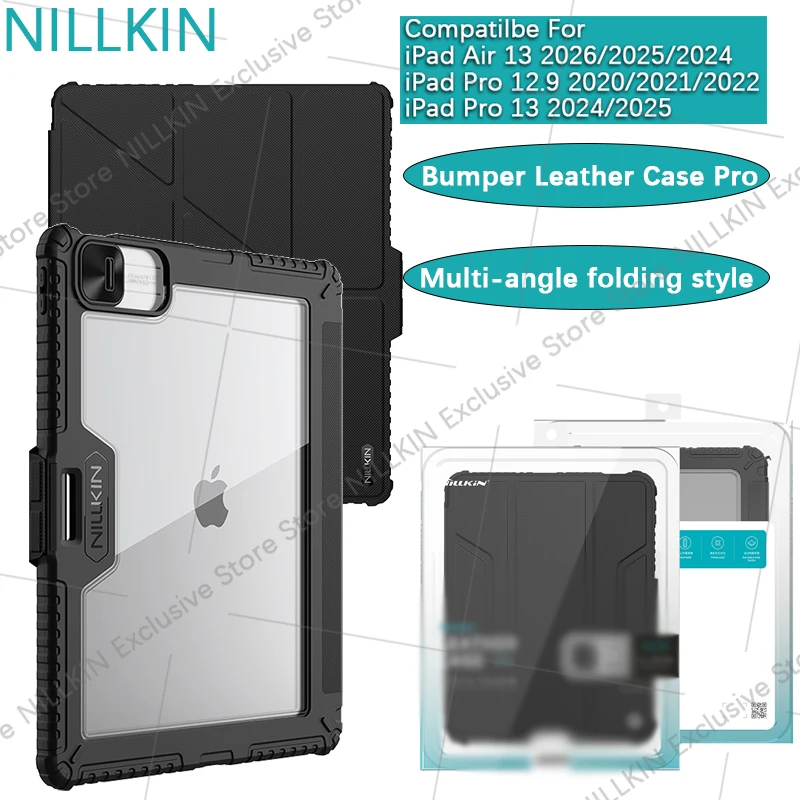Nillkin For iPad Pro 13 12.9 2025/2024/2021/Air 13 2026 Bumper Leather Multi-angle folding style Flip leather protective cover
Nillkin For iPad Pro 13 12.9 2025/2024/2021/Air 13 2026 Bumper Leather Multi-angle folding style Flip leather protective cover