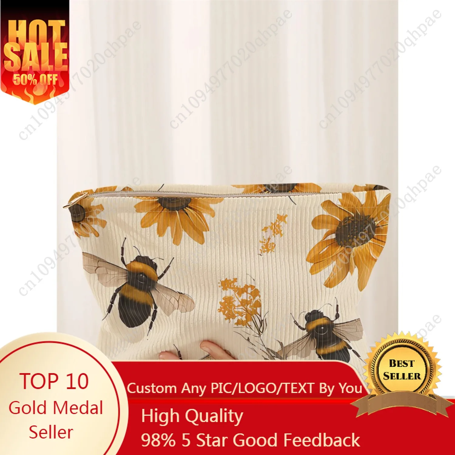 1 bee and flower patterned corduroy makeup bag, lightweight zipper makeup storage box, multifunctional bag with lining
1 bee and flower patterned corduroy makeup bag, lightweight zipper makeup storage box, multifunctional bag with lining