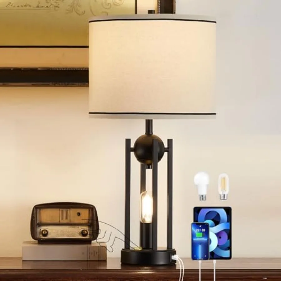 25'' Industrial Table Lamps for Living Room 1pcs with USB C+A Ports, Farmhouse Rustic Bedside Lamp for Bedroom, Touch Lamps for
25'' Industrial Table Lamps for Living Room 1pcs with USB C+A Ports, Farmhouse Rustic Bedside Lamp for Bedroom, Touch Lamps for
