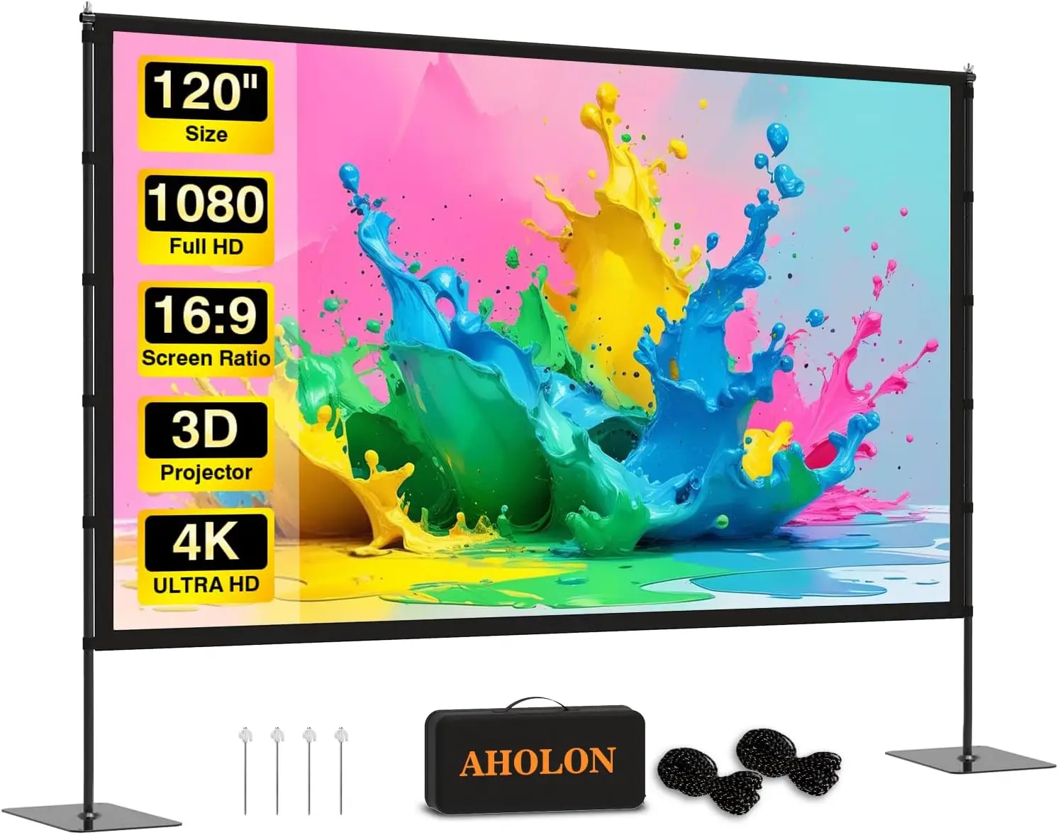 120-футовый портативный уличный экран для проектора 16:9 HD 4K с подставкой и сумкой для переноски
120-футовый портативный уличный экран для проектора 16:9 HD 4K с подставкой и сумкой для переноски