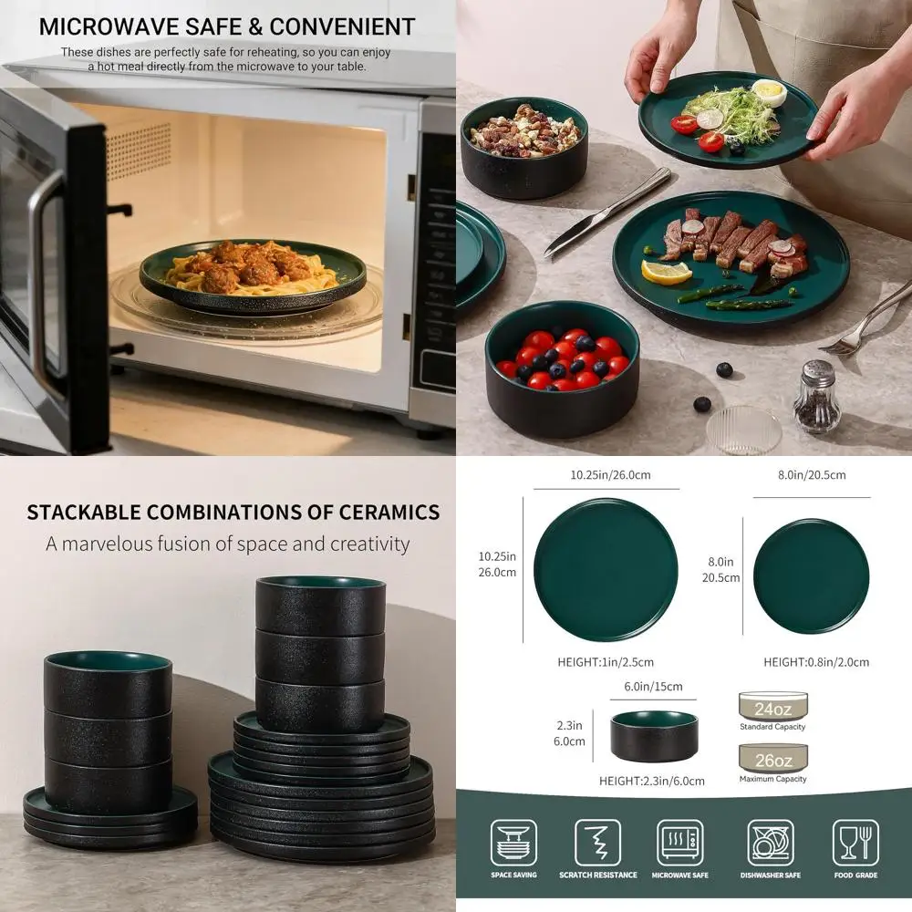 12-Piece Malachite Green Stoneware Dinnerware Set for 4, Classic Plates and Bowls, Microwave & Dishwasher Safe, Lead-Free Handcr
12-Piece Malachite Green Stoneware Dinnerware Set for 4, Classic Plates and Bowls, Microwave & Dishwasher Safe, Lead-Free Handcr
