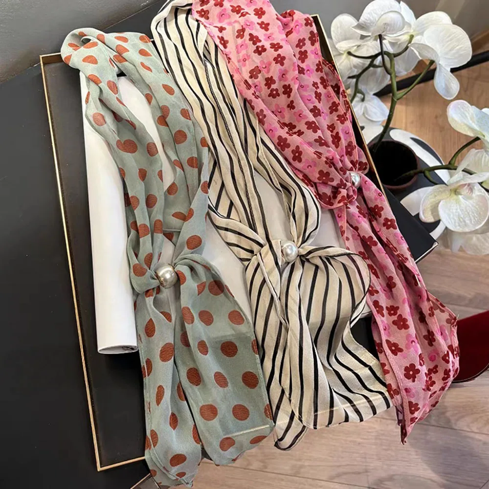 Korean Elegant Pearl Buckle Narrow Long Scarf Cute Polka Dot Stripe Neck scarf Ribbon Headband Skinny Chiffon Neckerchief Shawl
Korean Elegant Pearl Buckle Narrow Long Scarf Cute Polka Dot Stripe Neck scarf Ribbon Headband Skinny Chiffon Neckerchief Shawl