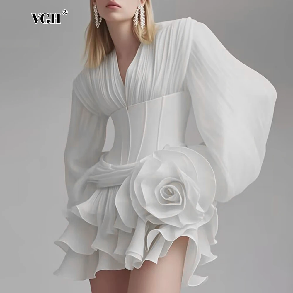 VGH Patchwork Flower White Satin Dress for Women V Neck Long Sleeve Patchwork Fish Bone Tunic Temperament Mini Dresses Female
VGH Patchwork Flower White Satin Dress for Women V Neck Long Sleeve Patchwork Fish Bone Tunic Temperament Mini Dresses Female