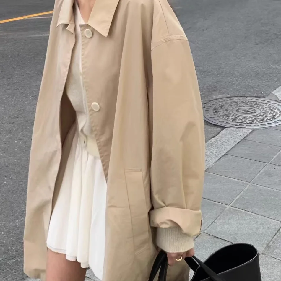 mat Pure Color Oversized Lapel Mid-Length Windbreaker Outerwear for Women Autumn Season Casual Korean Sle Long Sve
mat Pure Color Oversized Lapel Mid-Length Windbreaker Outerwear for Women Autumn Season Casual Korean Sle Long Sve