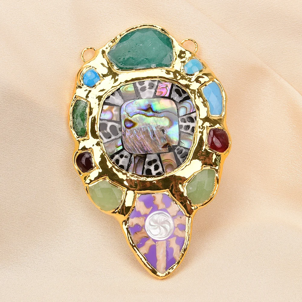 APDGG 1Pc Big Natural Mix Color Multi Agate Jade Turquoise Abalone Shell Pearl Pendant Gold Plated Charm
APDGG 1Pc Big Natural Mix Color Multi Agate Jade Turquoise Abalone Shell Pearl Pendant Gold Plated Charm