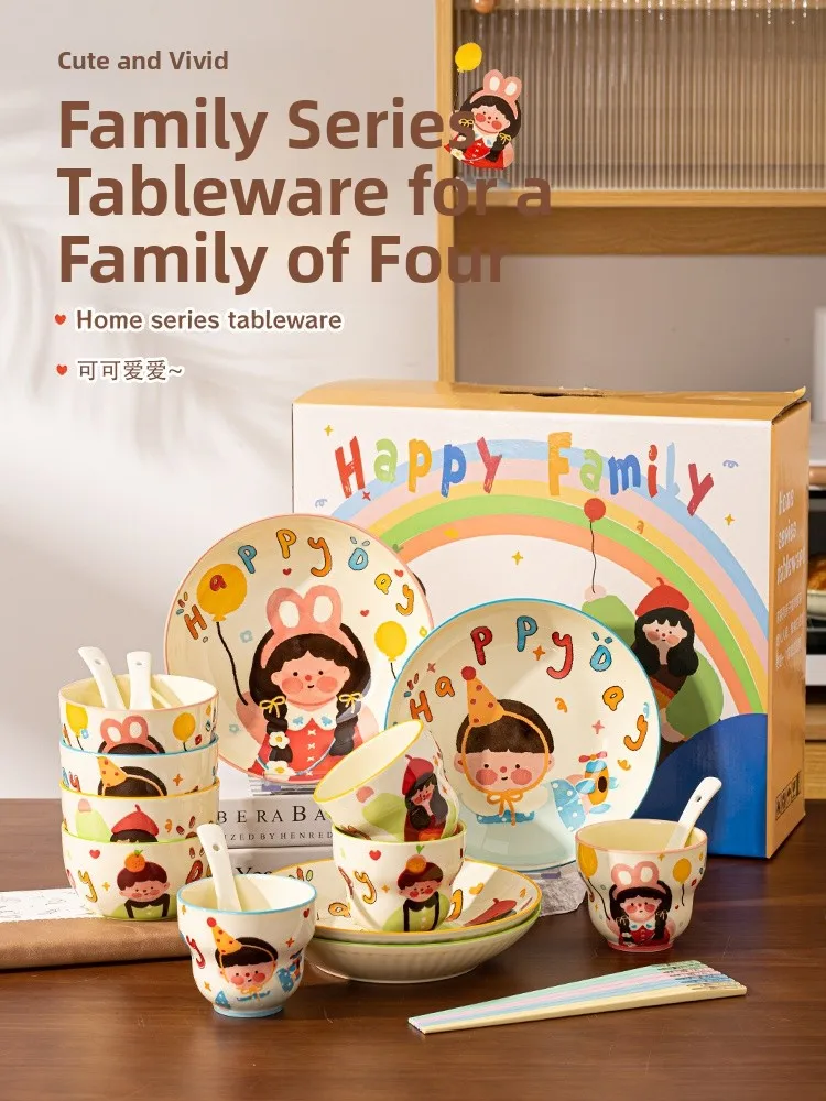 Four-Piece Ceramic Dining Set for Family of Four Wedding Birthday Gift Women's Style Cute Cartoon Pattern round Shape Bowls
Four-Piece Ceramic Dining Set for Family of Four Wedding Birthday Gift Women's Style Cute Cartoon Pattern round Shape Bowls