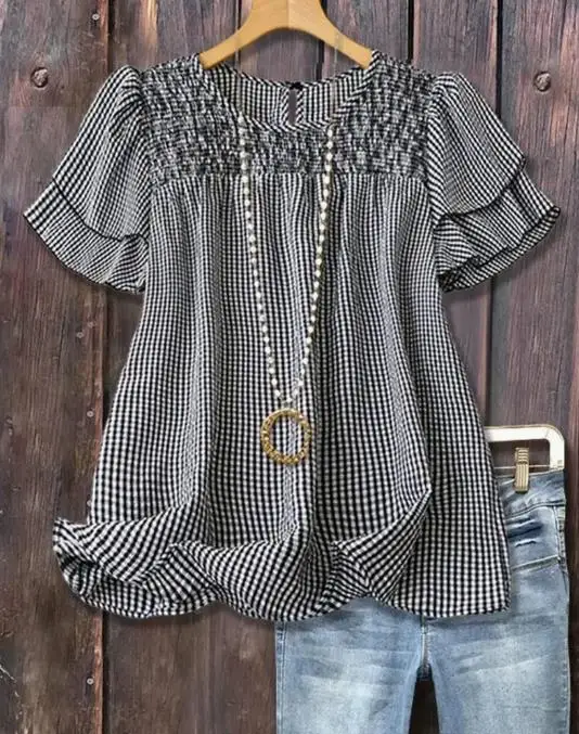 Women T-Shirt 2026 New Spring Summer Fashion Plaid Print Round Neck Short Sleeved Versatile Casual Daily Basic T-Shirt Top
Women T-Shirt 2026 New Spring Summer Fashion Plaid Print Round Neck Short Sleeved Versatile Casual Daily Basic T-Shirt Top